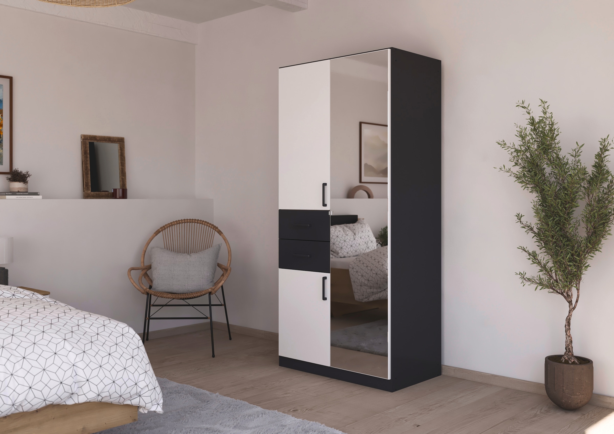 rauch Drehtürenschrank »Maika« mit Spiegel, 2 Schubladen, in verschiedenen Breiten, Höhen und Farben