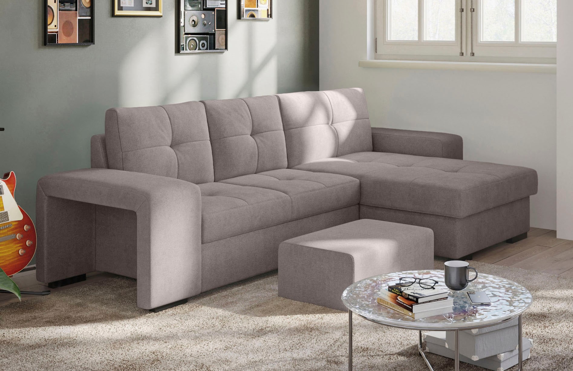 COTTA Ecksofa »Mattina L-Form«, mit Hocker, wahlweise mit Bettfunktion & Bettkasten