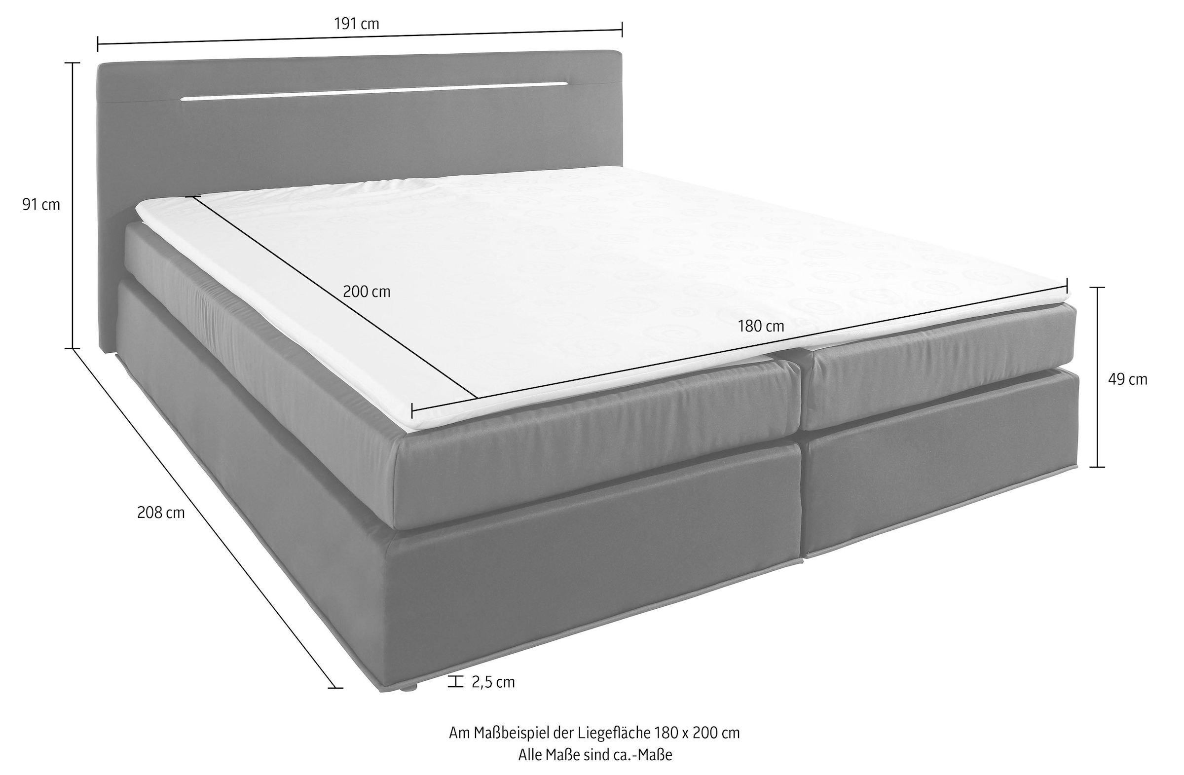 2. Bild von COLLECTION AB Boxspringbett, inkl. LED-Beleuchtung mit Farbwechsel und Topper
