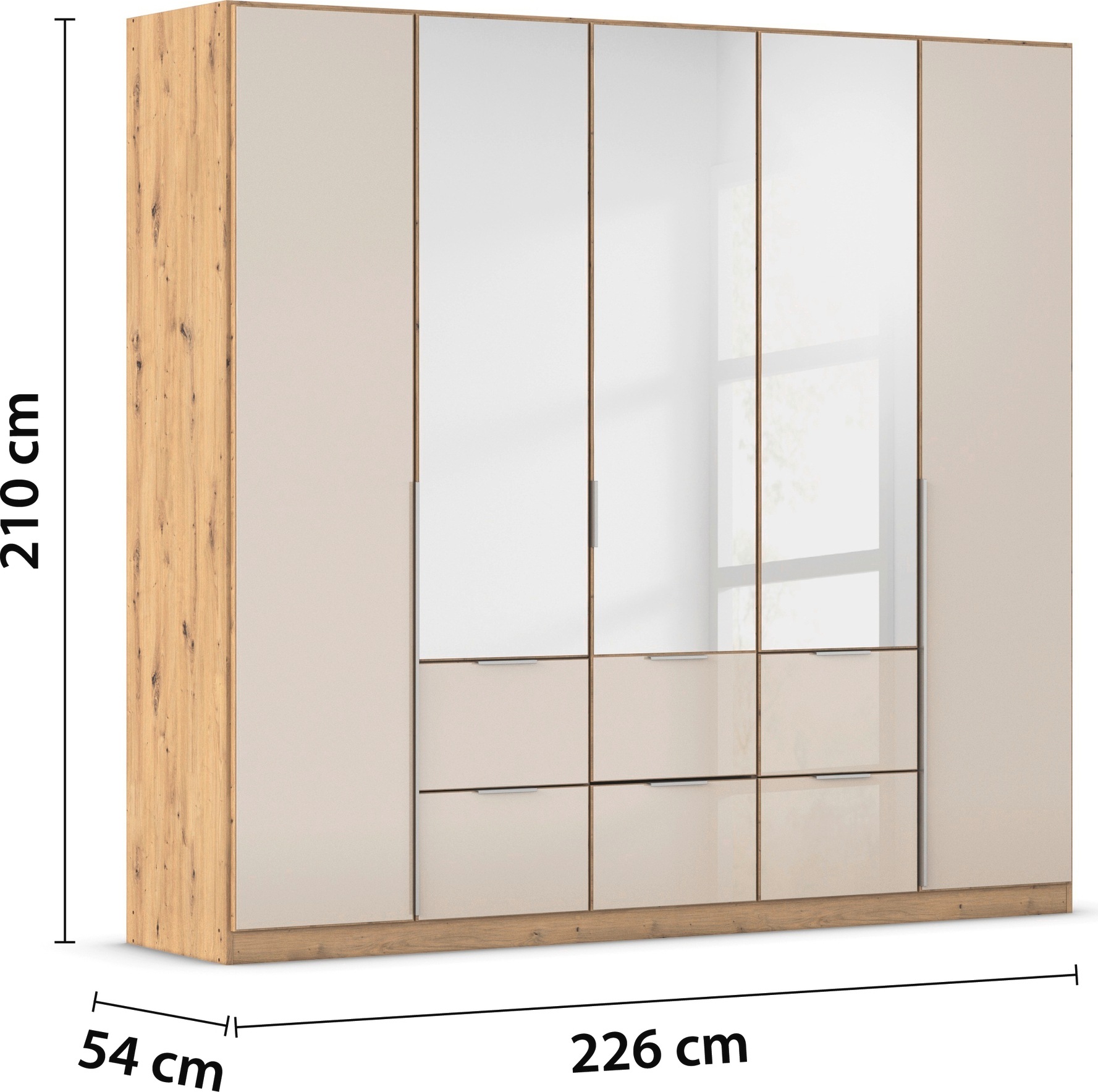 rauch Drehtürenschrank »Kleiderschrank Schrank Garderobe Wäscheschrank Schlafzimmer AGORDO«, (in zwei Griff-Farben mit Glasfront), mit Außenschubkästen, in 6 Breiten und 2 Höhen MADE IN GERMANY