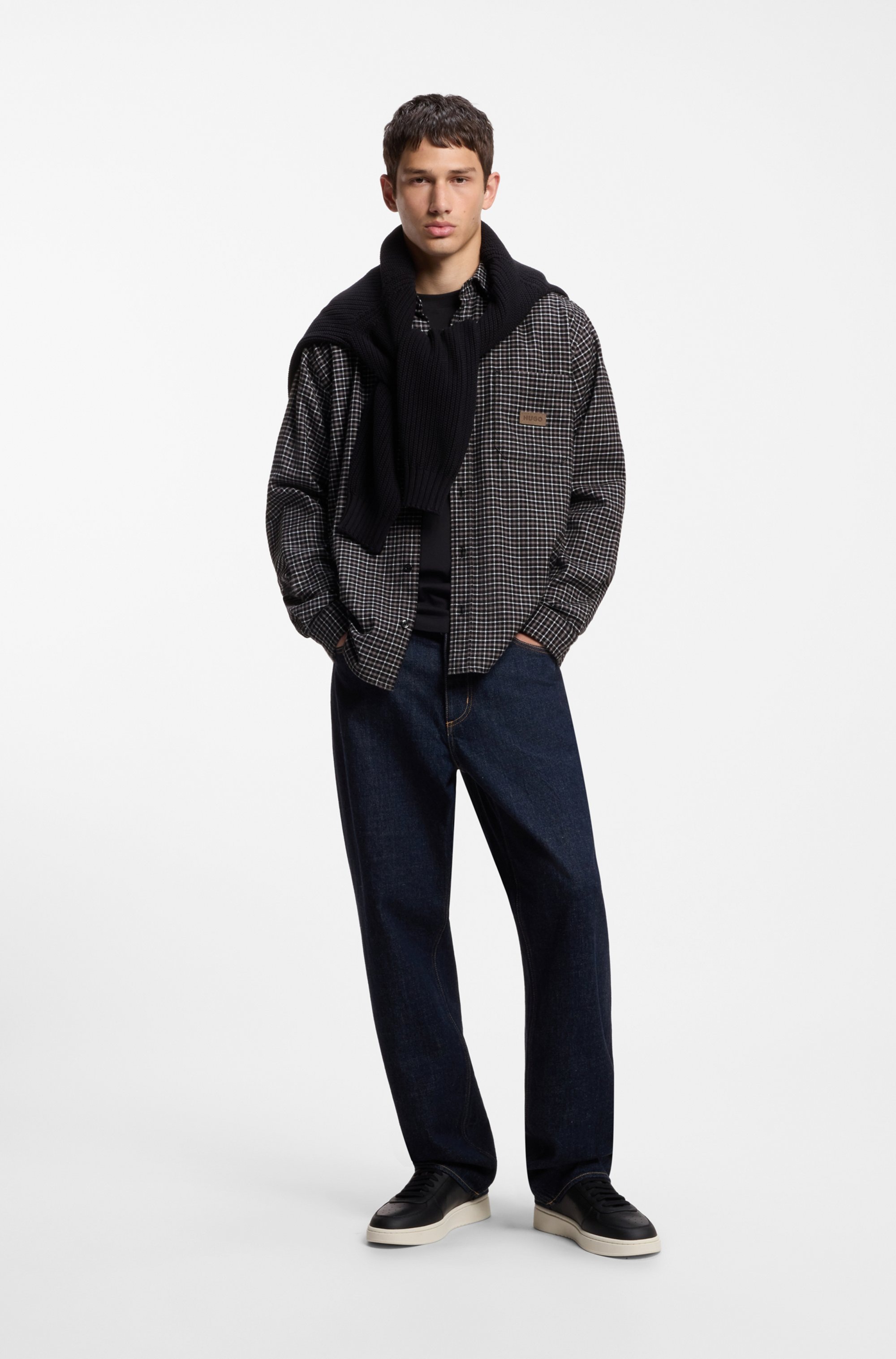 HUGO Flanellhemd »Ebalto« Oversize-Passform, reine Baumwolle, Logo-Badge