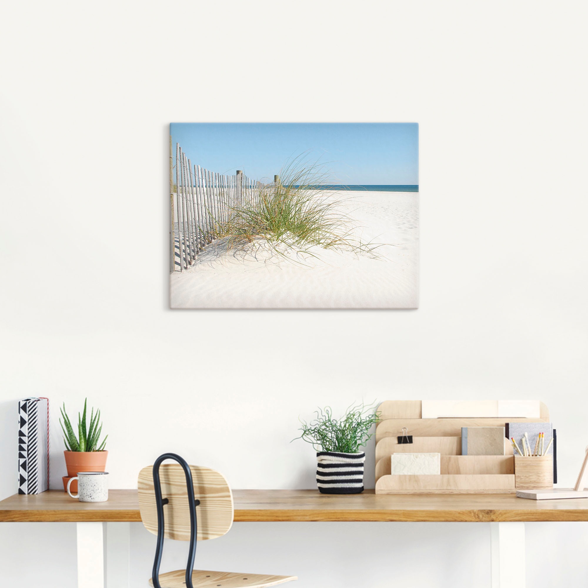 Artland Wandbild »Schöne Sanddüne mit Gräsern und Zaun«, Strand, (1 St.), als Leinwandbild, Poster in verschied. Größen