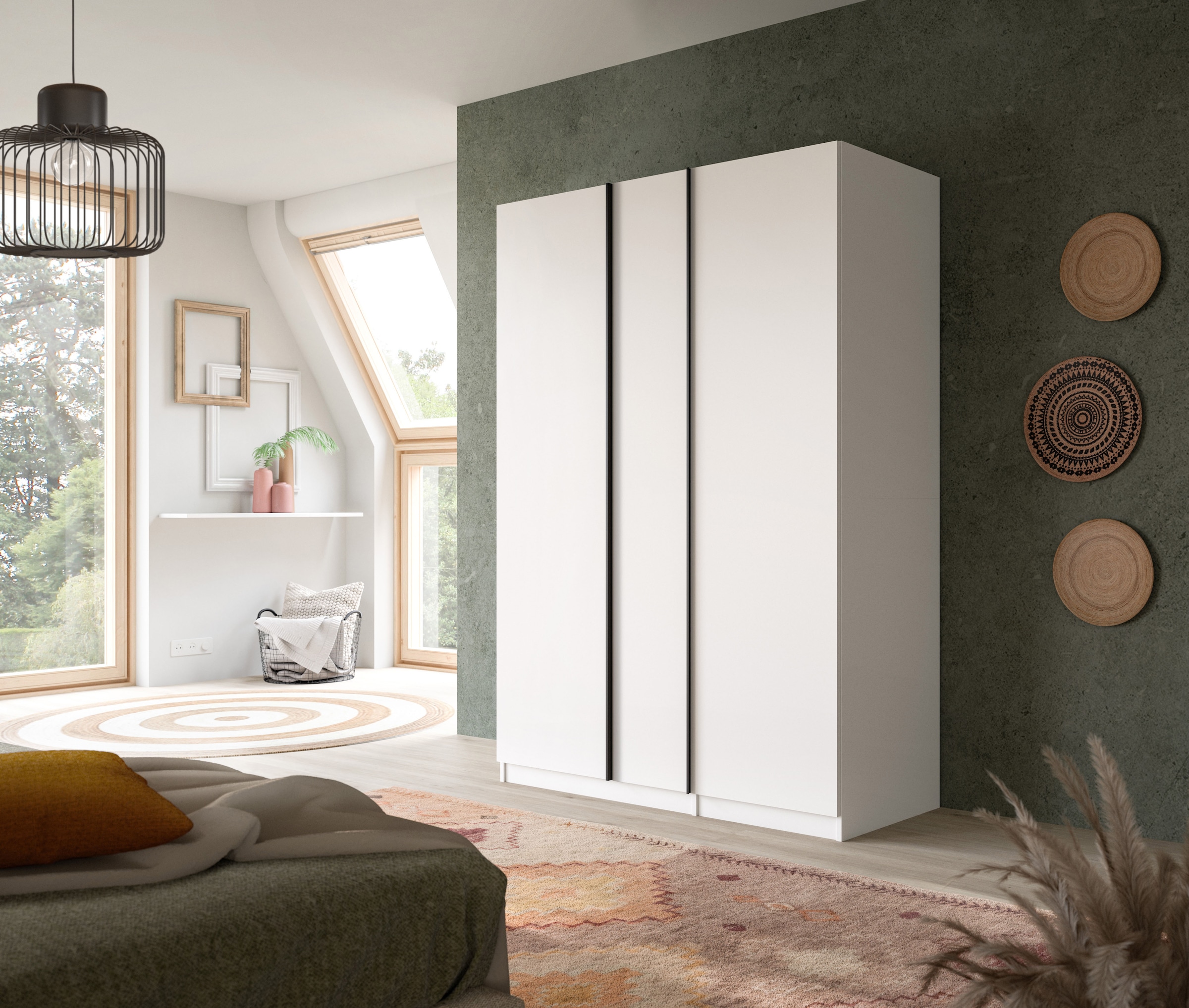 Home affaire Kleiderschrank »BENDINGO, TOPSELLER!, Schlafzimmerschrank, Schrank, Garderobenschrank«, (OTTO BESTSELLER, Garderobe & Schlafzimmer), Breite 130cm, weiß, 3-türig, inkl. 2 Kleiderstangen und 2 Ablageböden