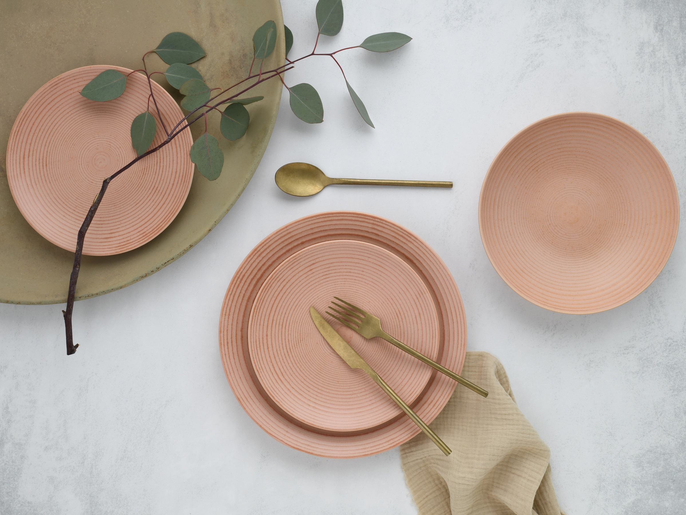 CreaTable Teller-Set »Catania, Tellerset 12-tlg.«, (Set, 12 tlg.), Vintage Farben, Ausdrucksstarkes Relief, Handwerklicher Charakter