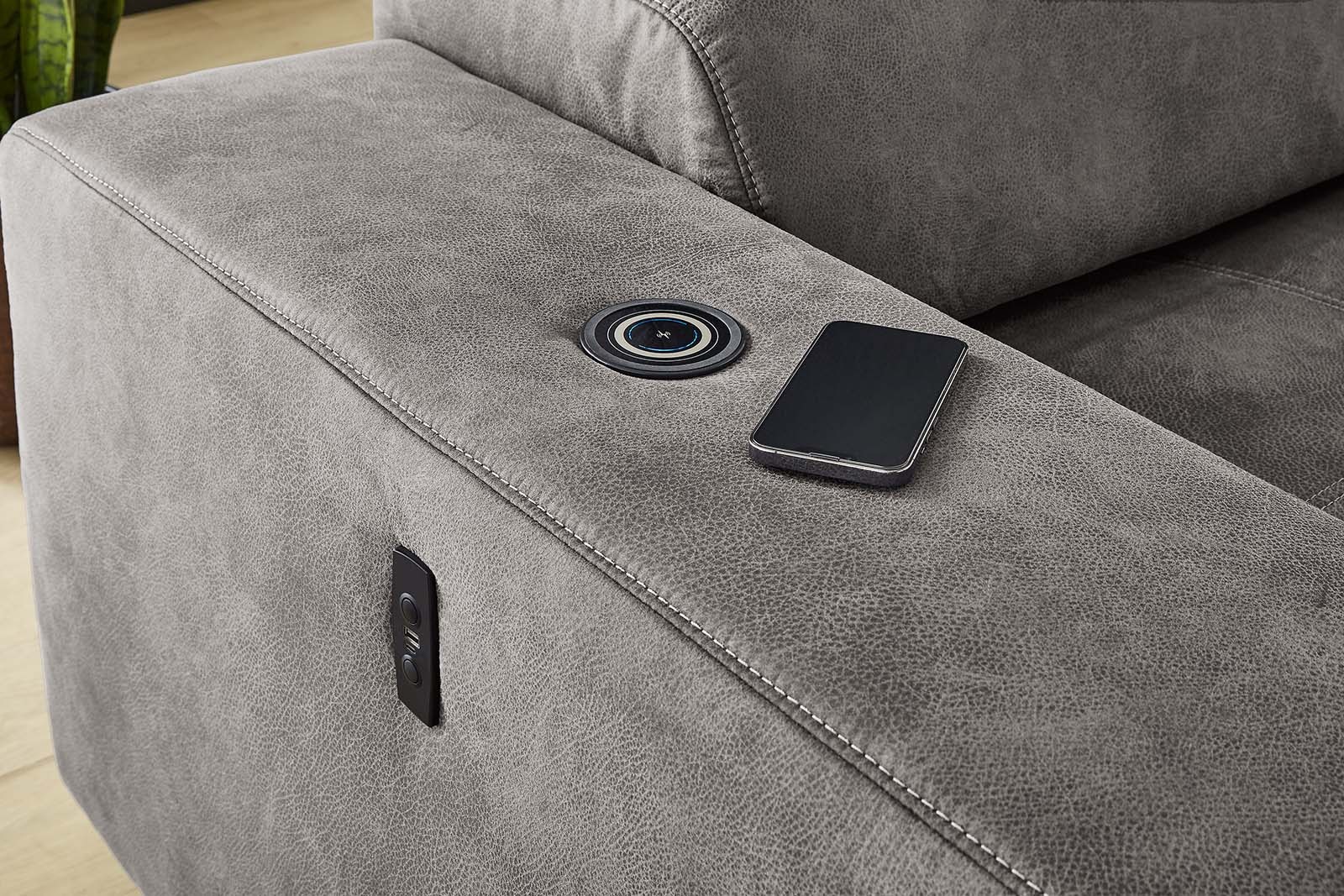 Jockenhöfer Gruppe Ecksofa »Le Mans L-Form mit elektromotorischer Sitztiefenverstellung (30 cm)«, und induktiver Lademöglichkeit + USB A und C, verstellbare Kopfstützen