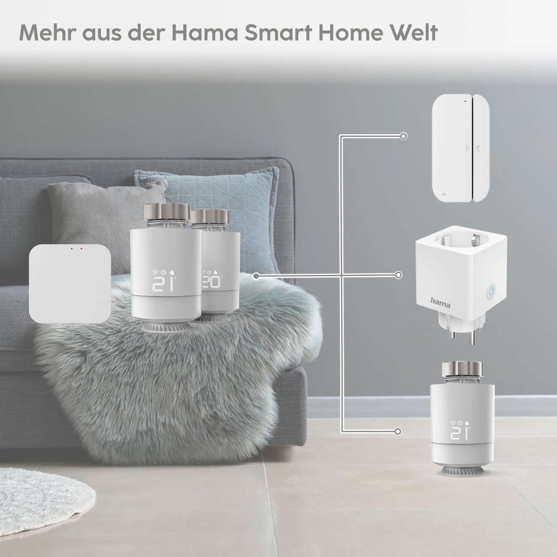 Hama Heizkörperthermostat »2x smartes Heizkörperthermostat + Hub (komp. mit Alexa, Google, Siri)«