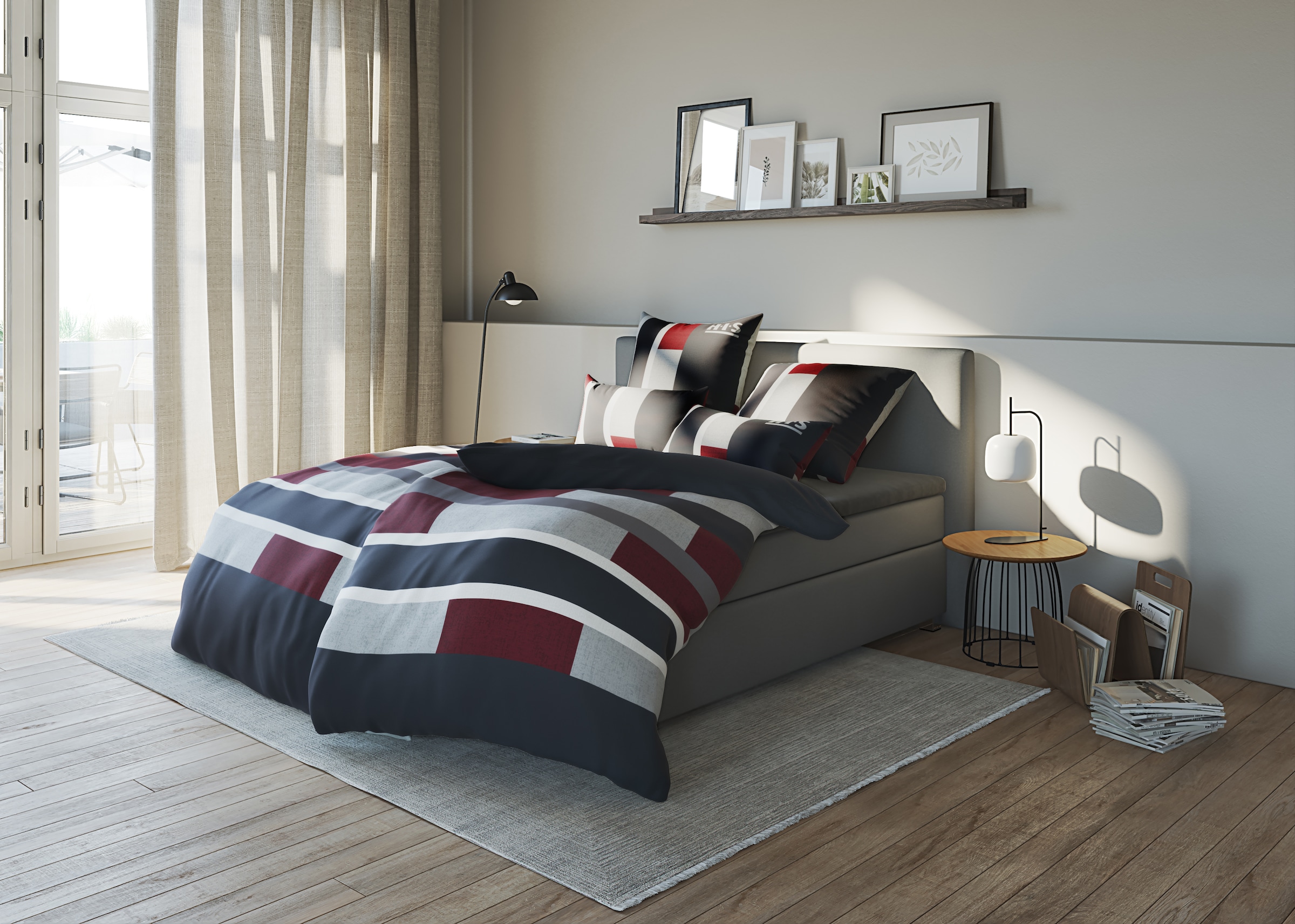 Otto Home Bettwäsche "Etienne in Gr. 135x200 oder 155x220 cm", rot (anthrazit, rot), B/L: 135cm x 200cm, 1 Stk., 1 Stk., Linon, B/L: 80cm x 40cm, 2