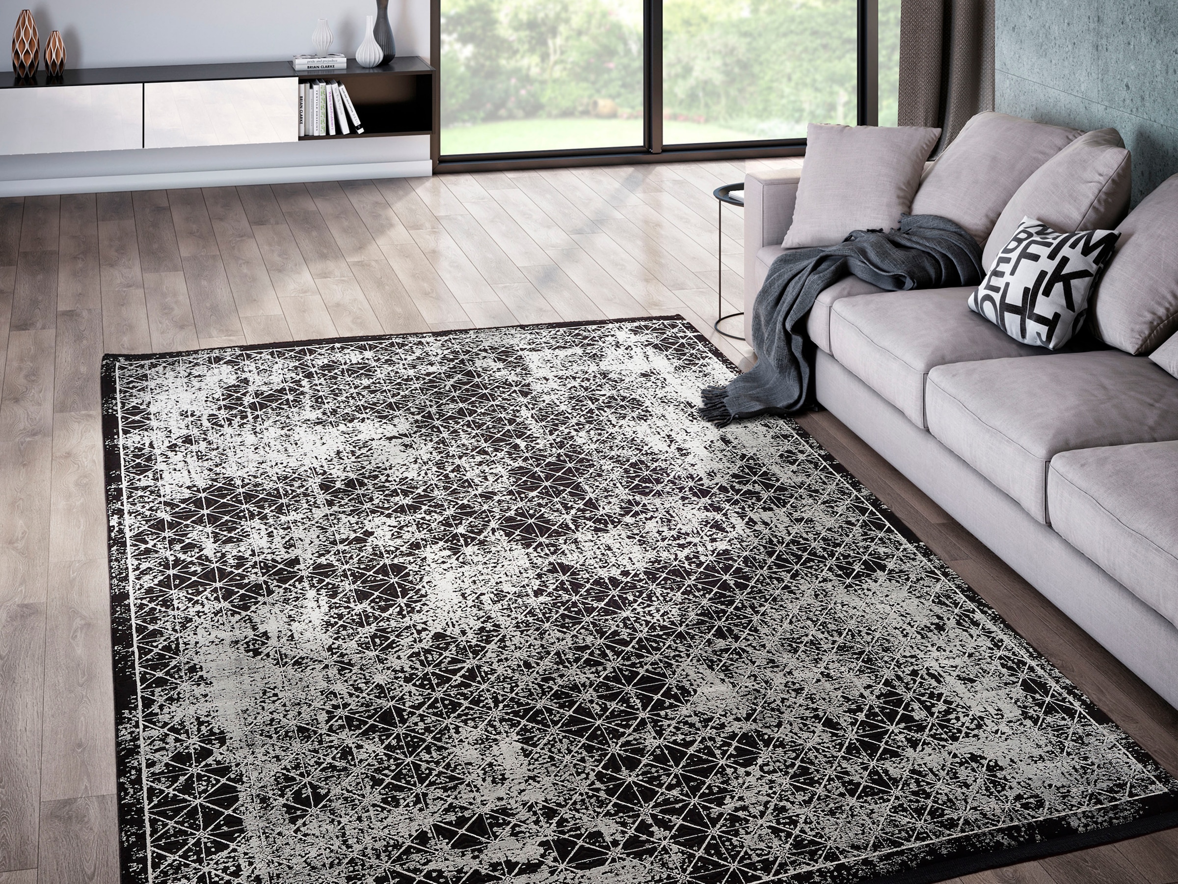 WK WOHNEN Teppich »BLACKLINE DIAMOND«, rechteckig, 8 mm Höhe, fein eingefasst, sowie speziell veredelt, besonders flache Struktur