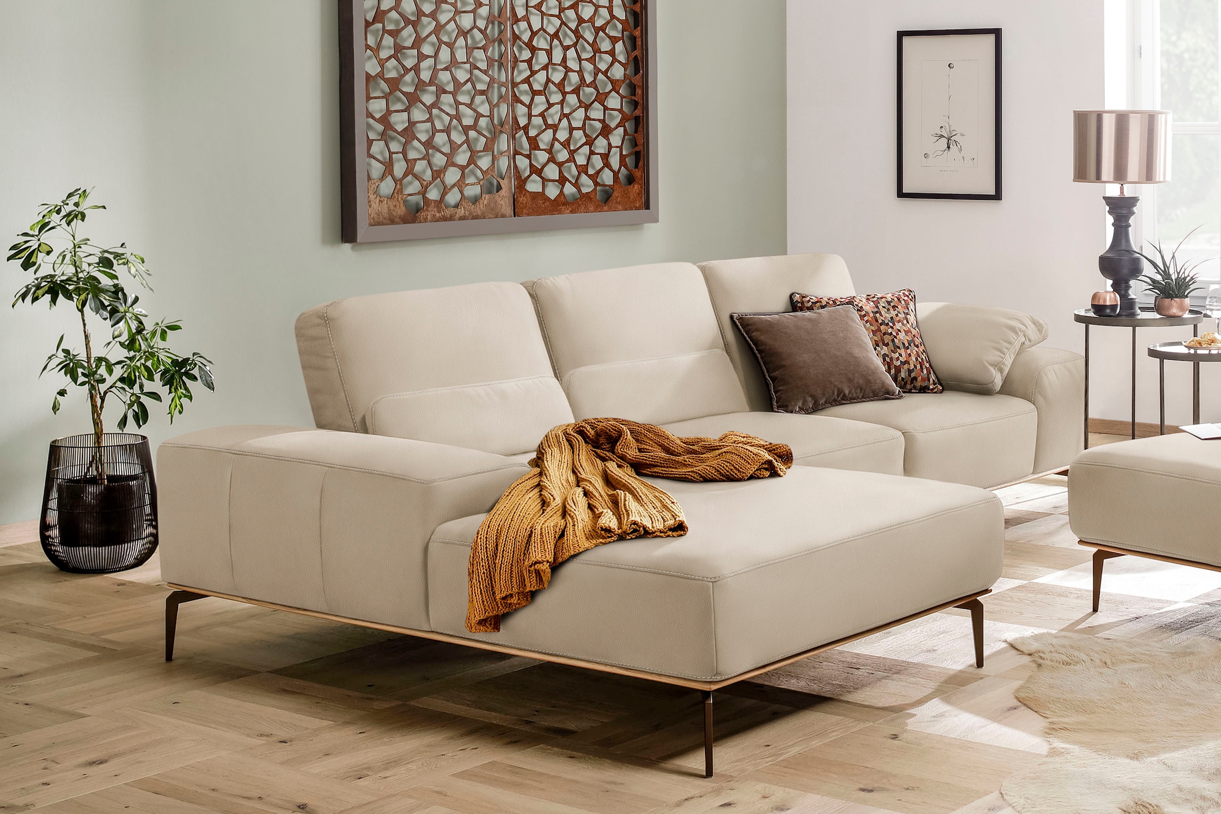 W.SCHILLIG Ecksofa »run, Designsofa mit tollem Sitzkomfort, L-Form«, mit Holzsockel, Füße in Bronze pulverbeschichtet, Breite 299 cm
