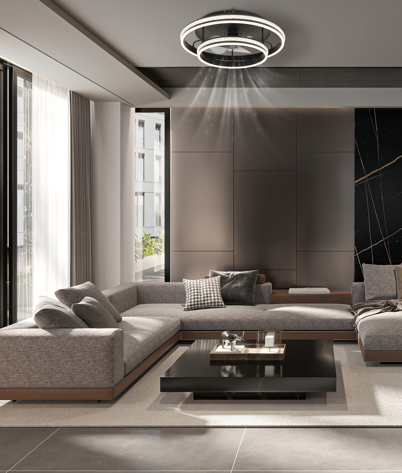 GLOBO LIGHTING Deckenleuchte »KENDALL« LED-Modul 1 Stk. warmweiß - kaltweiß Ventilator schwarz Kristalle Funktionen heizen-kühlen CCT