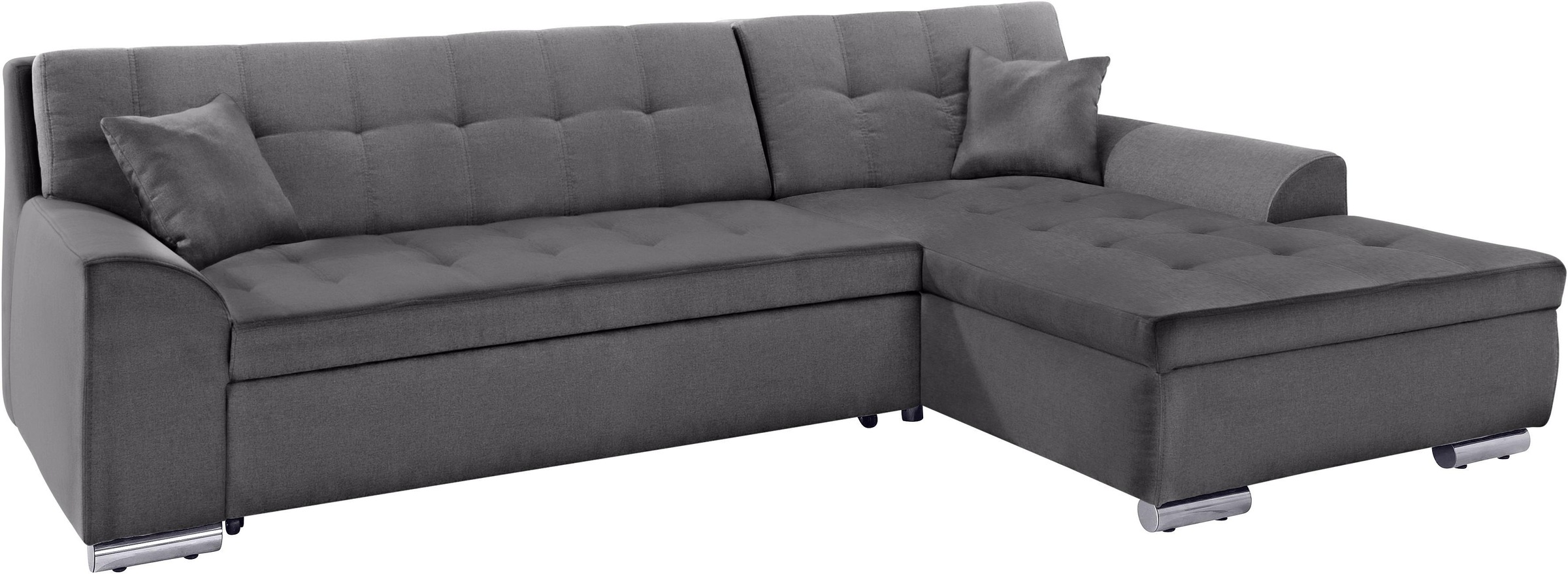 DOMO collection Ecksofa »Aversa, moderne Steppung, geschwungene Armlehnen, Breite 267cm« L-Form, wahlweise mit Bettfunktion