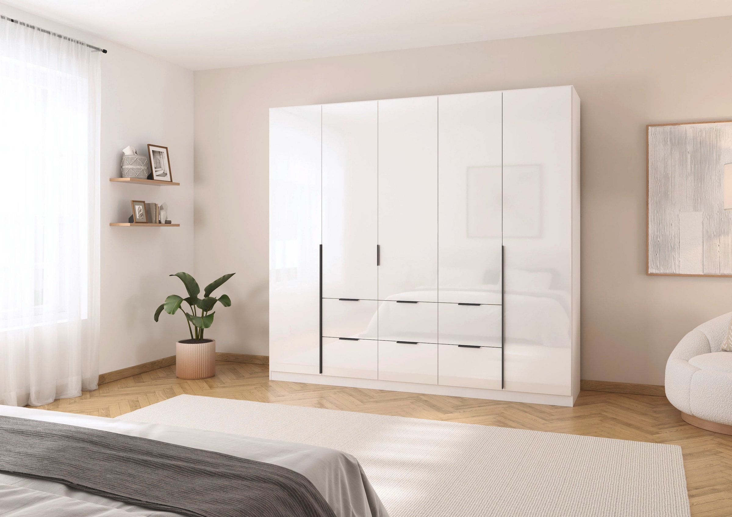 rauch Drehtürenschrank »Kleiderschrank Schrank Garderobe AGORDO mit Dekor- oder Hochglanzfront«, (in zwei Griff-Farben mit Dekor- oder Hochglanzfront), mit Außenschubkästen, in 6 Breiten und 2 Höhen MADE IN GERMANY