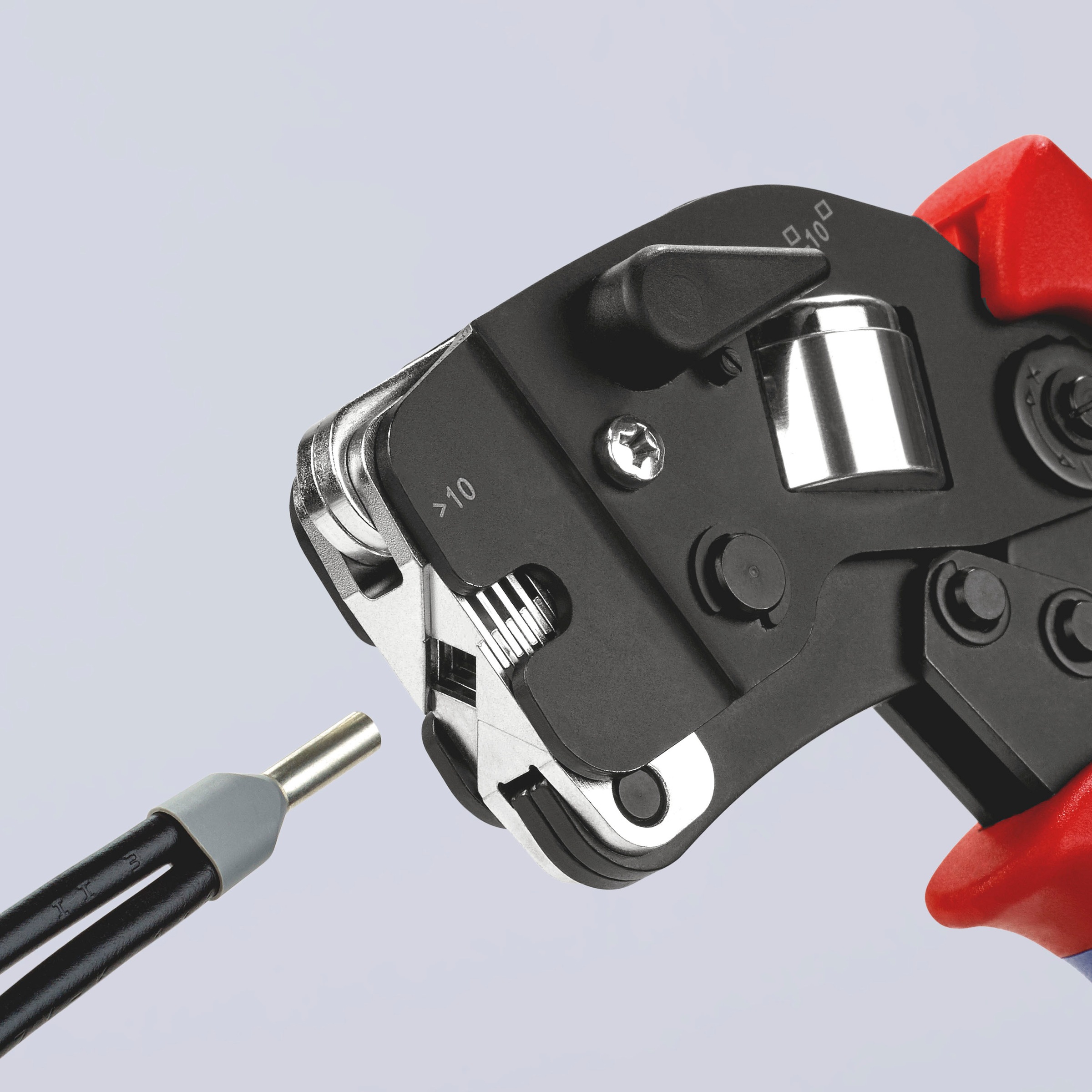 Knipex Crimpzange »97 53 09 für Aderendhülsen mit Fronteinführung«, (1 tlg.), selbsteinstellend, brüniert, mit Mehrkomponenten-Hüllen 190 mm