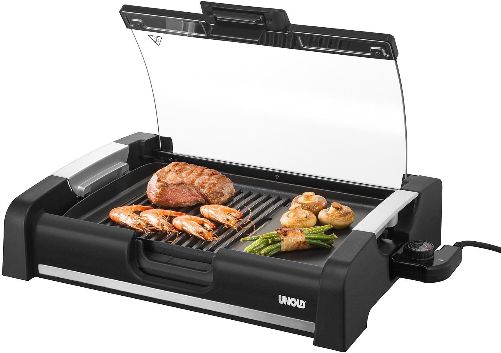 UNOLD Tischgrill »Edel 58535« 1650 W schwarz Glasdeckel als Spritzschutz mit Sicherheitsverriegelung