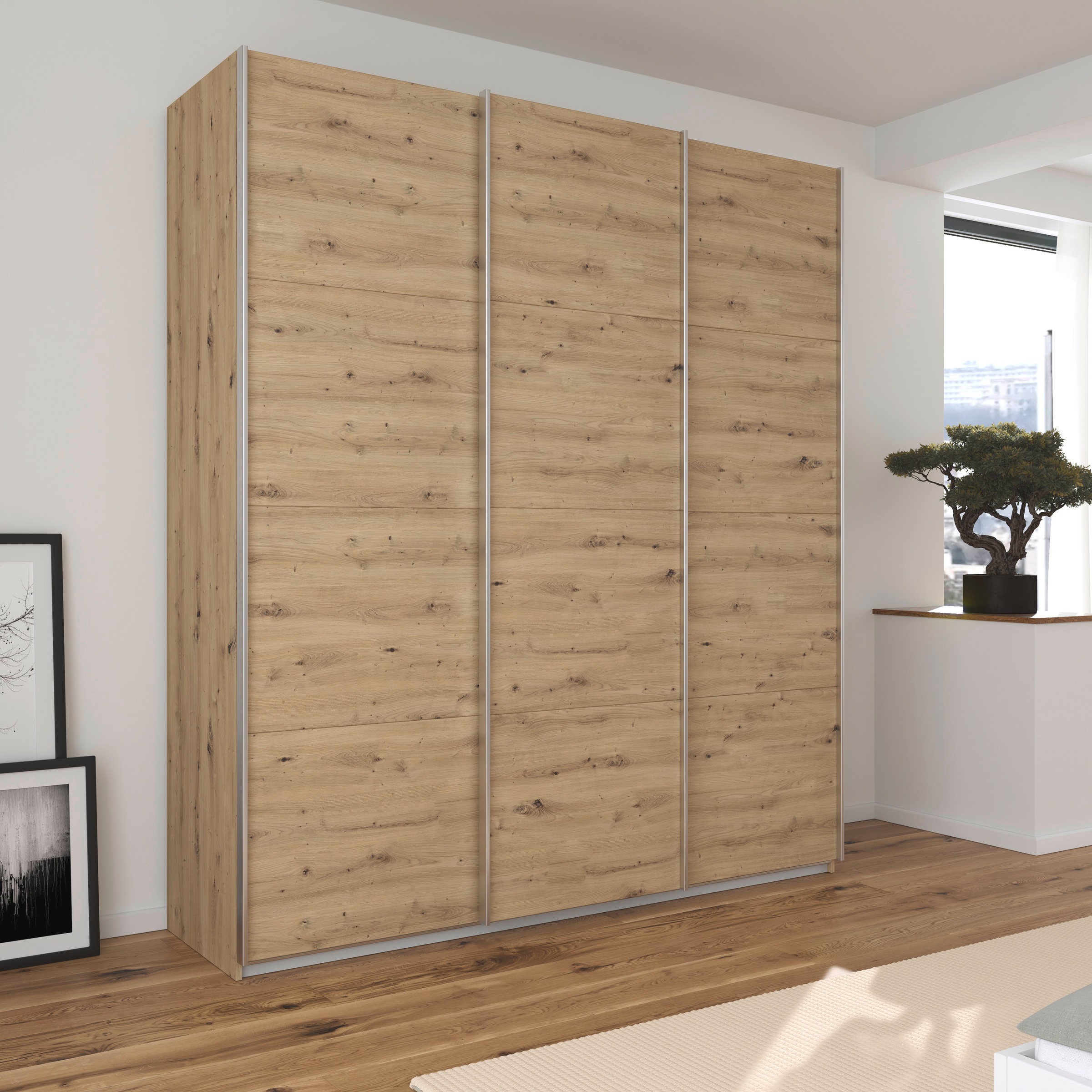 rauch Schwebetürenschrank »Kleiderschrank Schrank Garderobe AGORDO mit Dekor- oder Hochglanzfront«, (in zwei Griff-Farben), durchdachte Innenausstattung, in 4 Breiten und 2 Höhen MADE IN GERMANY