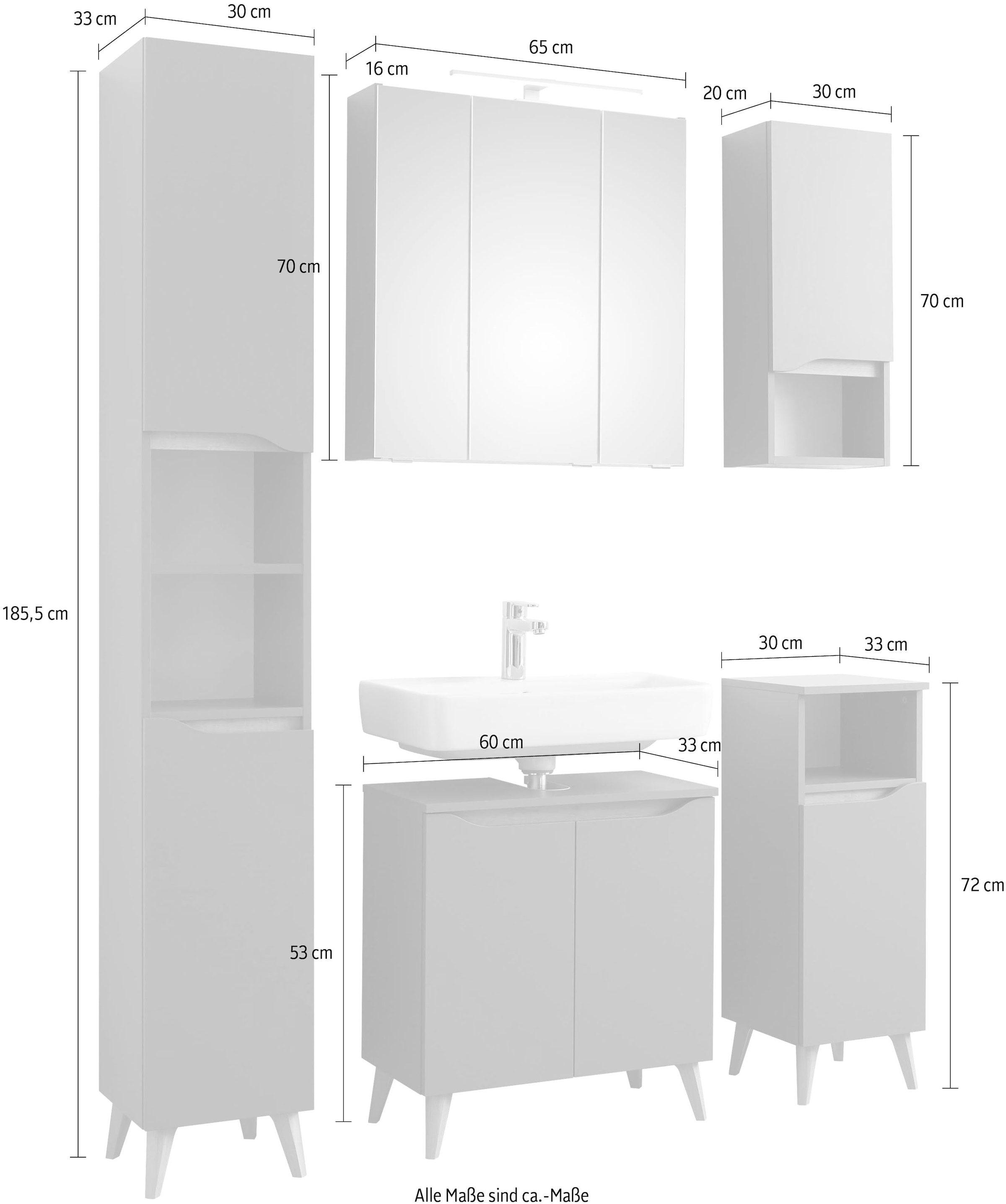 Saphir Badmöbel-Set »Quickset 5-teilig Waschbeckenunterschrank und LED-Spiegelschrank« 5 Stk. tlg.