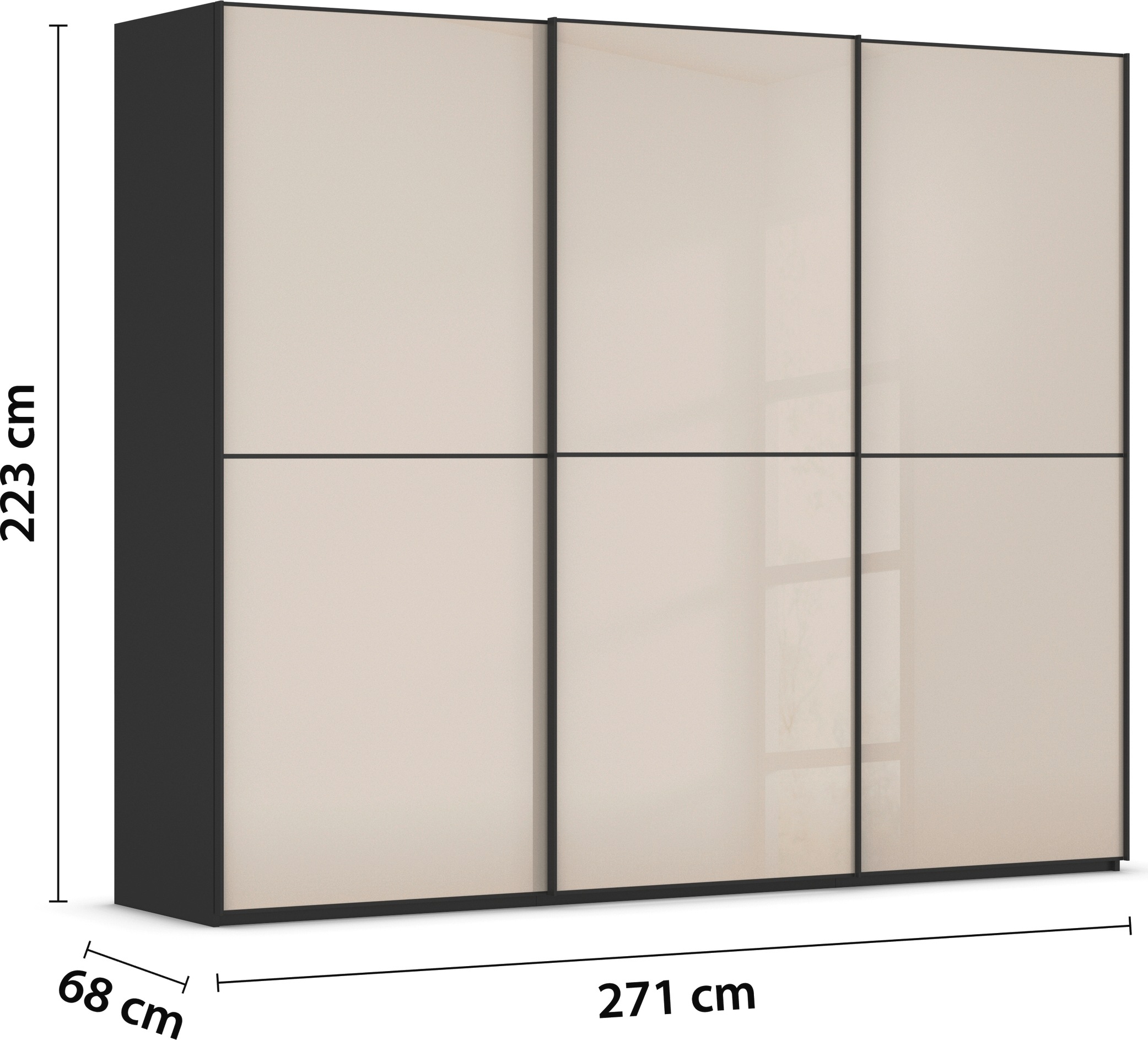 rauch Schwebetürenschrank »Kleiderschrank Schrank Garderobe Schlafzimmerschrank SCALE-DUO«, edle zweigeteilte Türen Glas-Front mit 3 Zierleisten MADE IN GERMANY