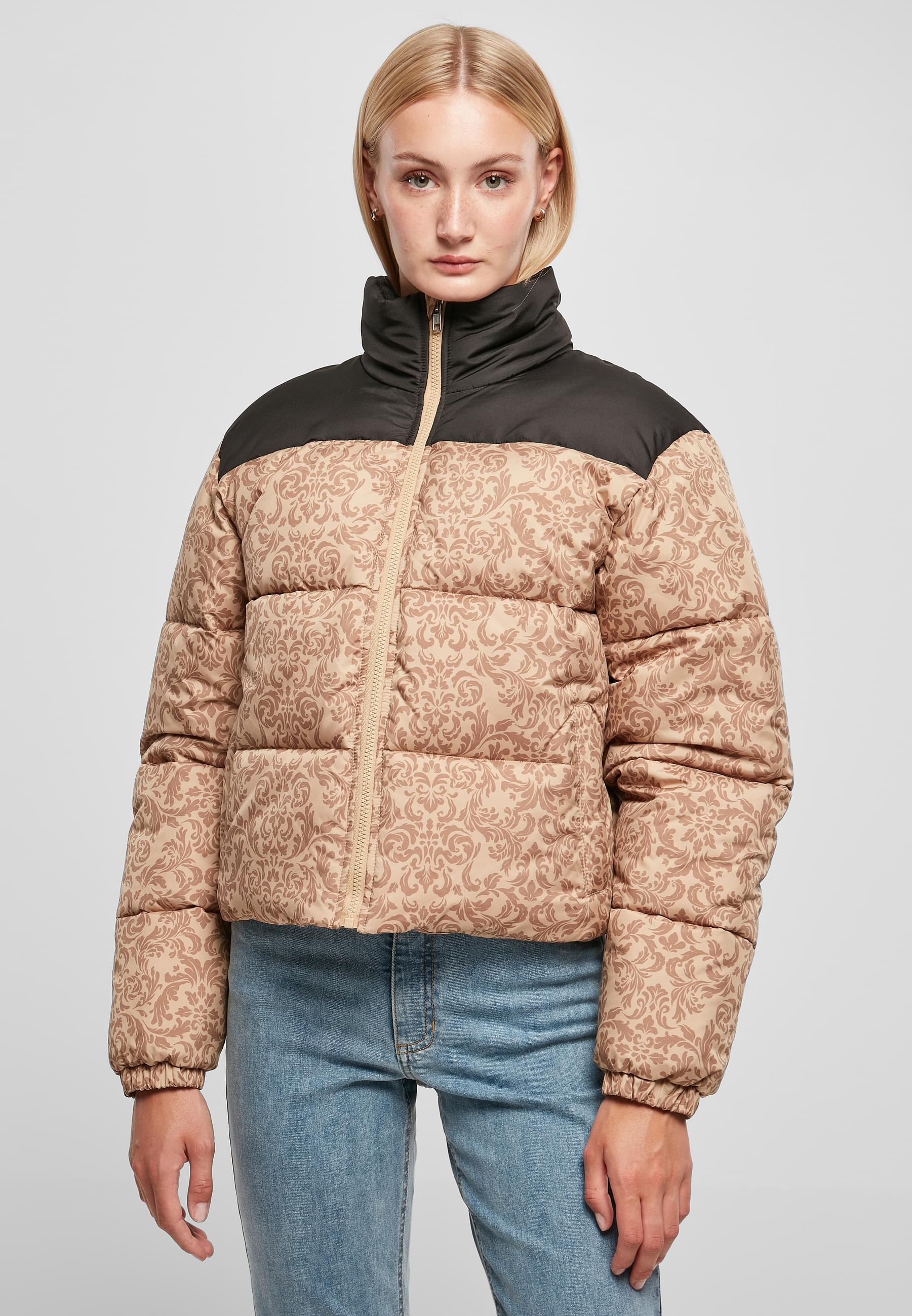 URBAN CLASSICS Winterjacke »Urban Classics Damen Ladies AOP Retro Puffer Jacket« 1 Stk. tlg. ohne Kapuze