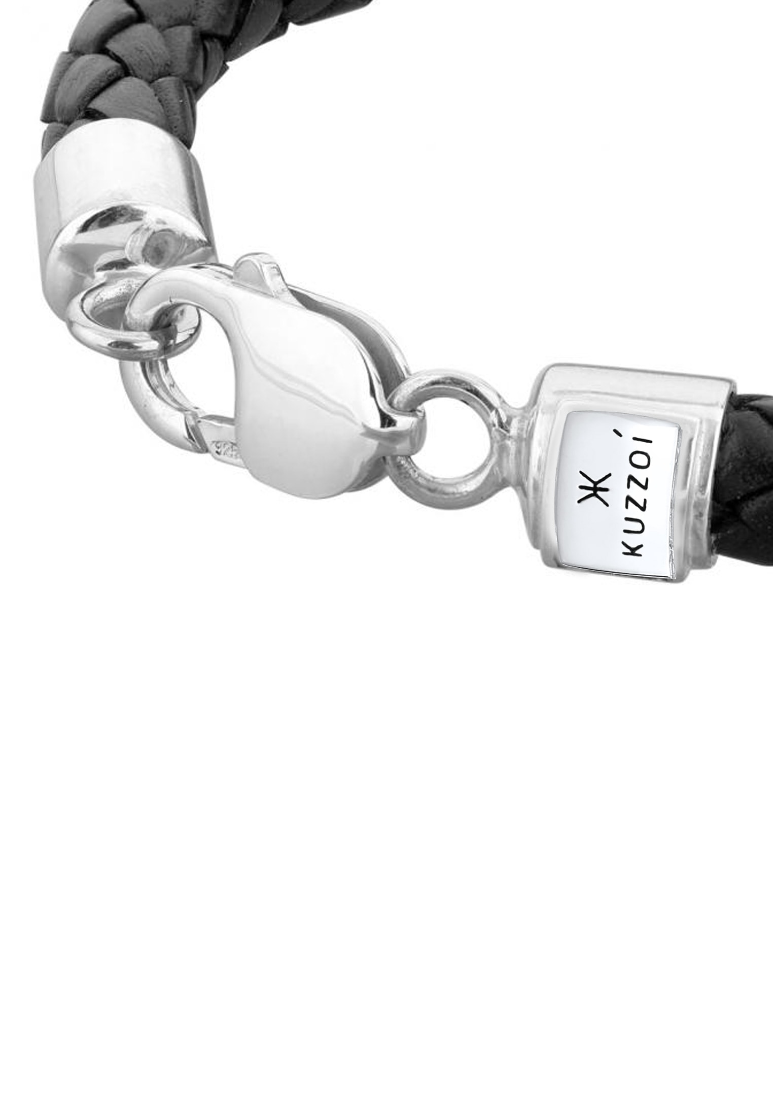 Kuzzoi Armband »Herren Echtleder Geflochten Karabiner 925 Silber«