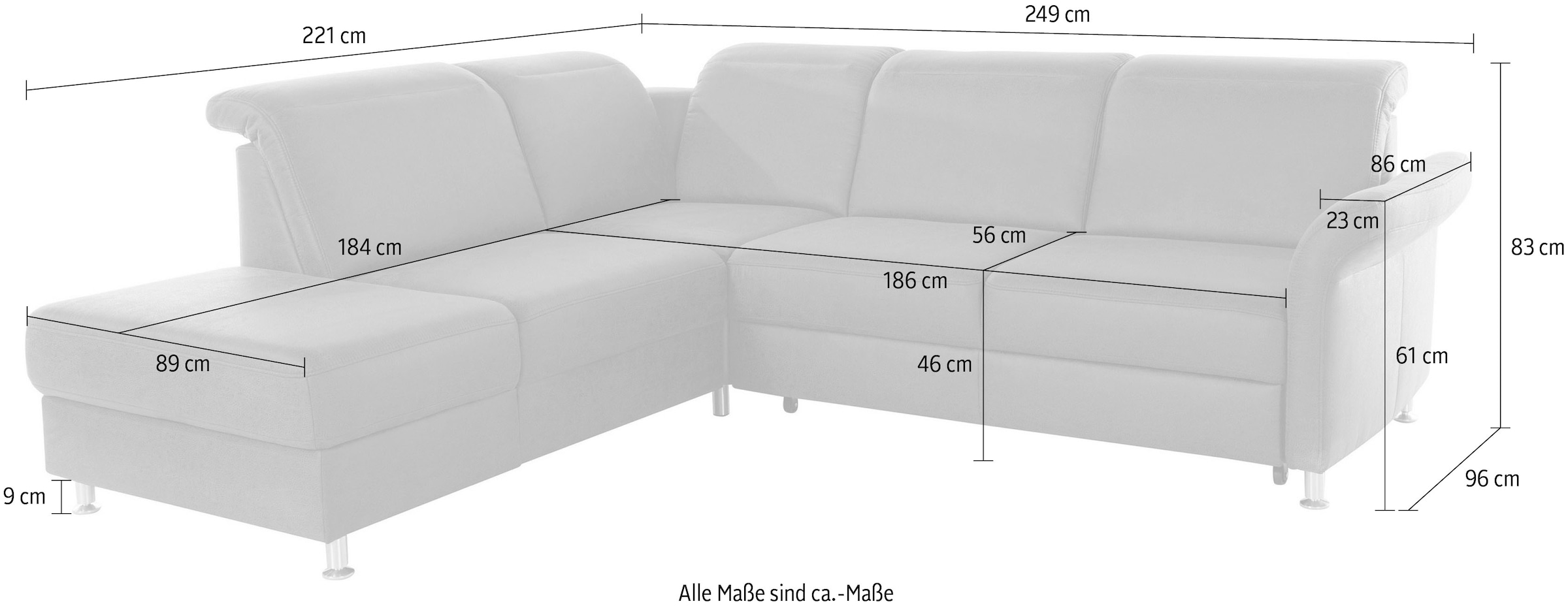 sit&more Ecksofa »Darwin L-Form«, inklusive Federkern, wahlweise mit Kopfteilverstellung, Bettfunktion