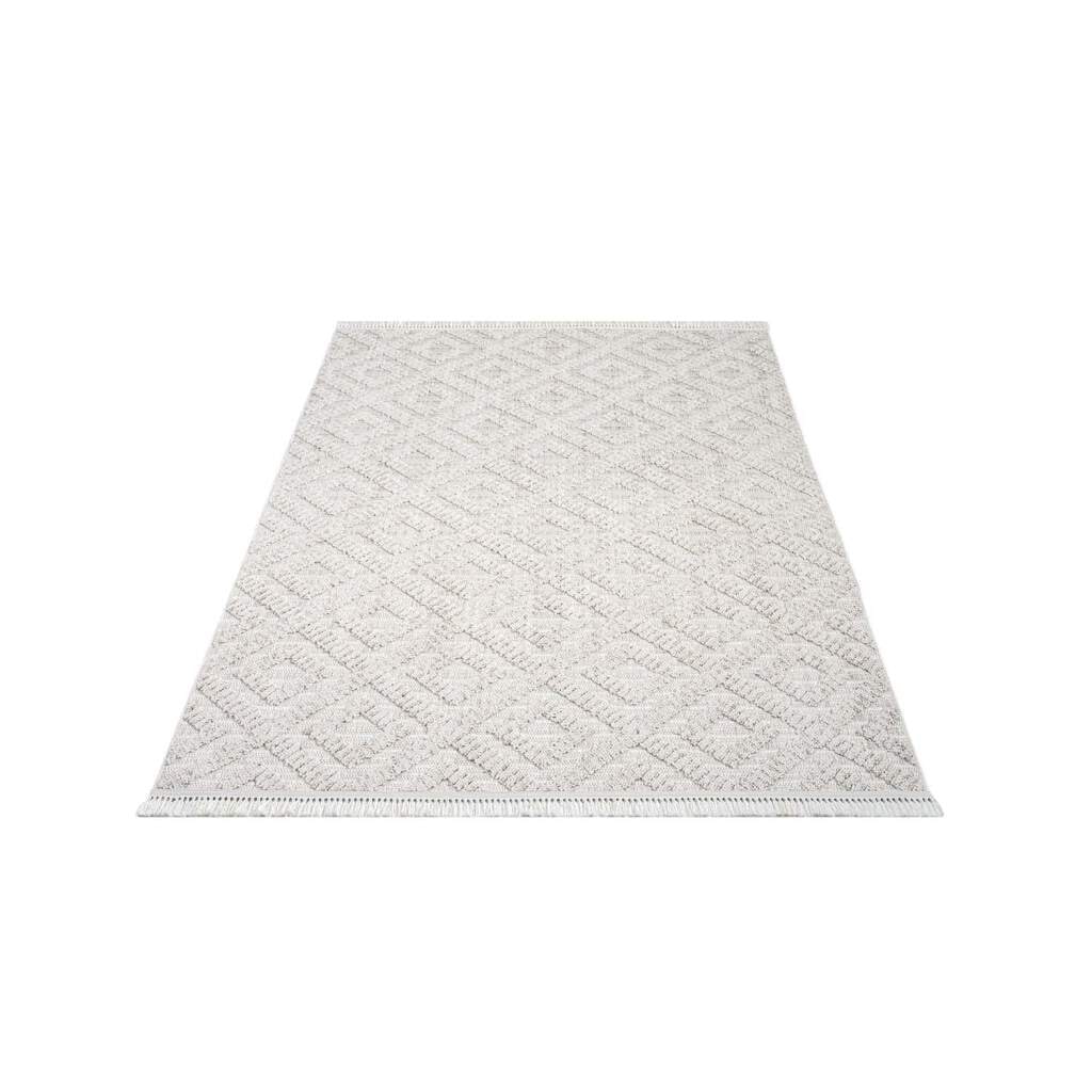 Carpet City Teppich »CLASICO 8927«, rechteckig, 11 mm Höhe, Läufer, Kurzflor, Hochtief-Muster, Boho, Fransen, Wohnzimmer