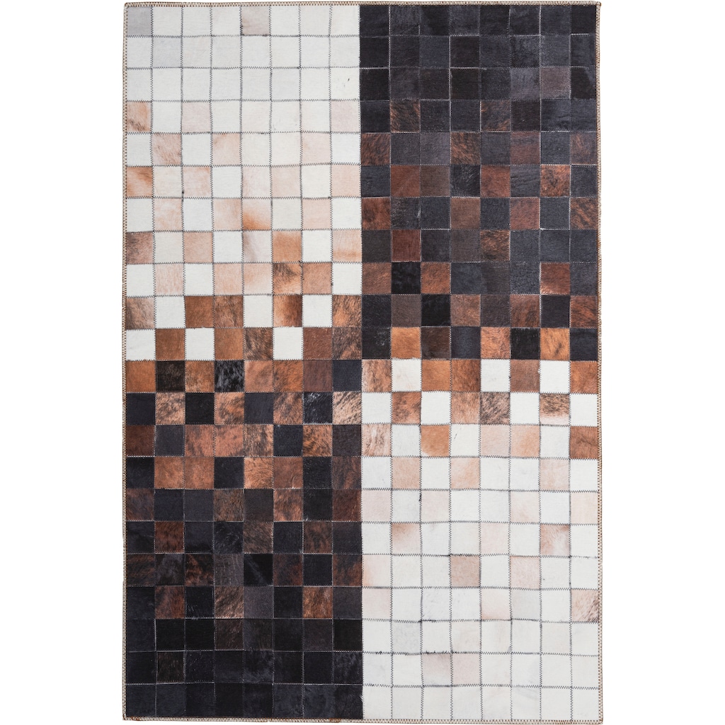 Obsession Teppich »My Bonanza 521«, rechteckig, 5 mm Höhe, Flachgewebe, bedruckt, Patchwork Design, Felloptik, ideal im Wohnzimmer & Schlafzimmer