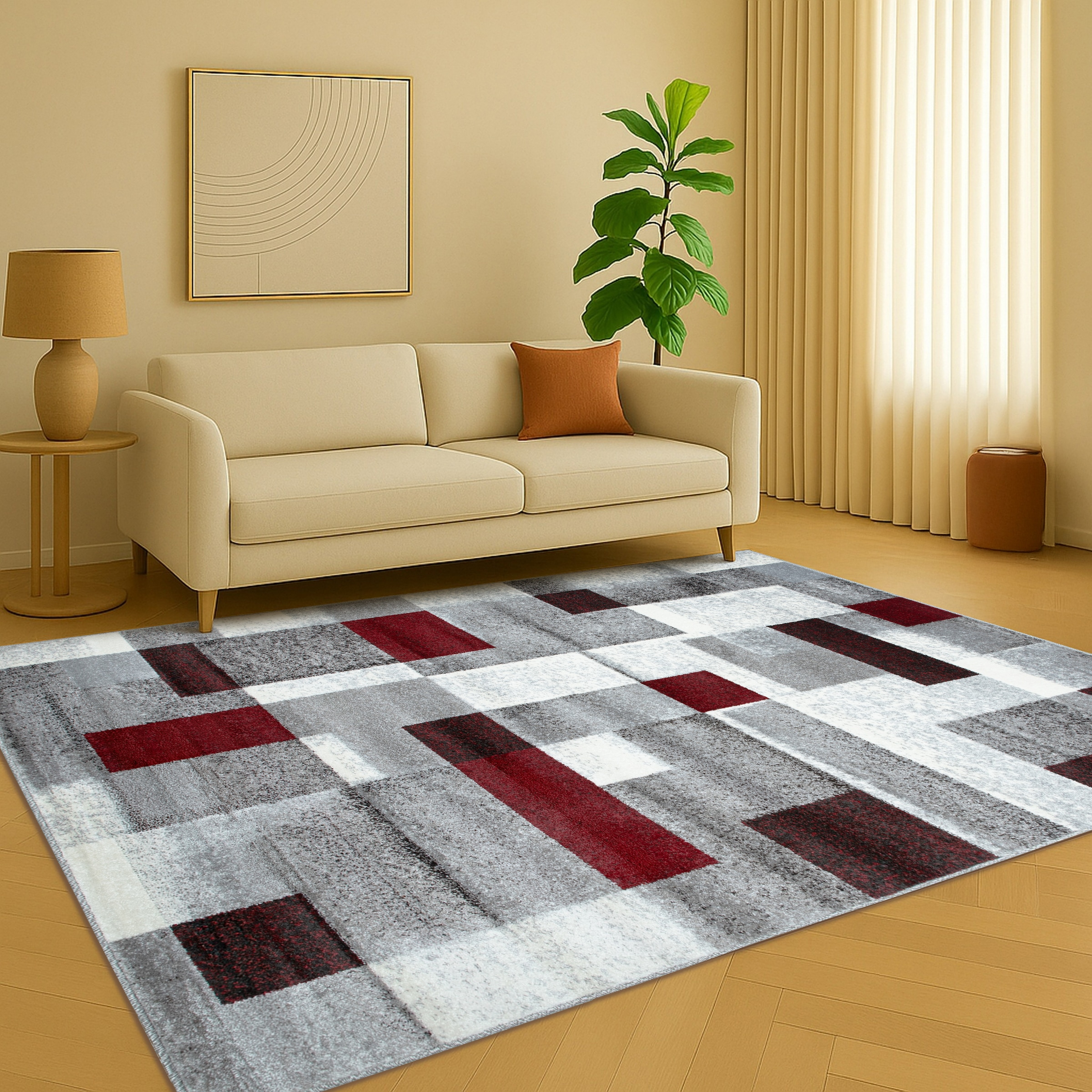 OTTO home Teppich »Corine« rechteckig 9 mm Höhe mit besonders weichem Flor, Kurzflor, modernes Karo-Design,