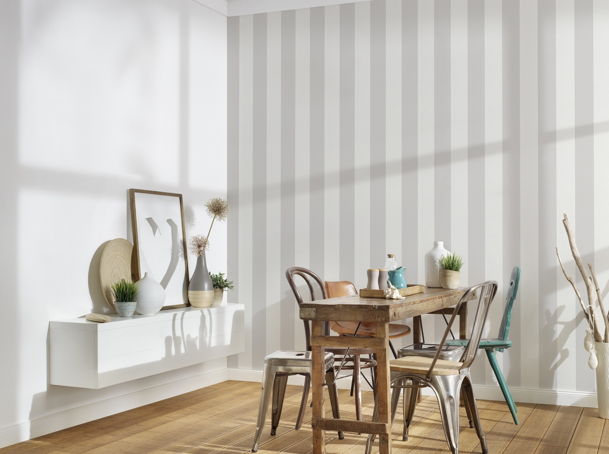 A.S. Création Vliestapete »Landhaustapete mit Streifen«, matt-gemustert-neutral, Babyblau Tapeten Wohnzimmer Schlafzimmer Küche modern Flur Design Büro