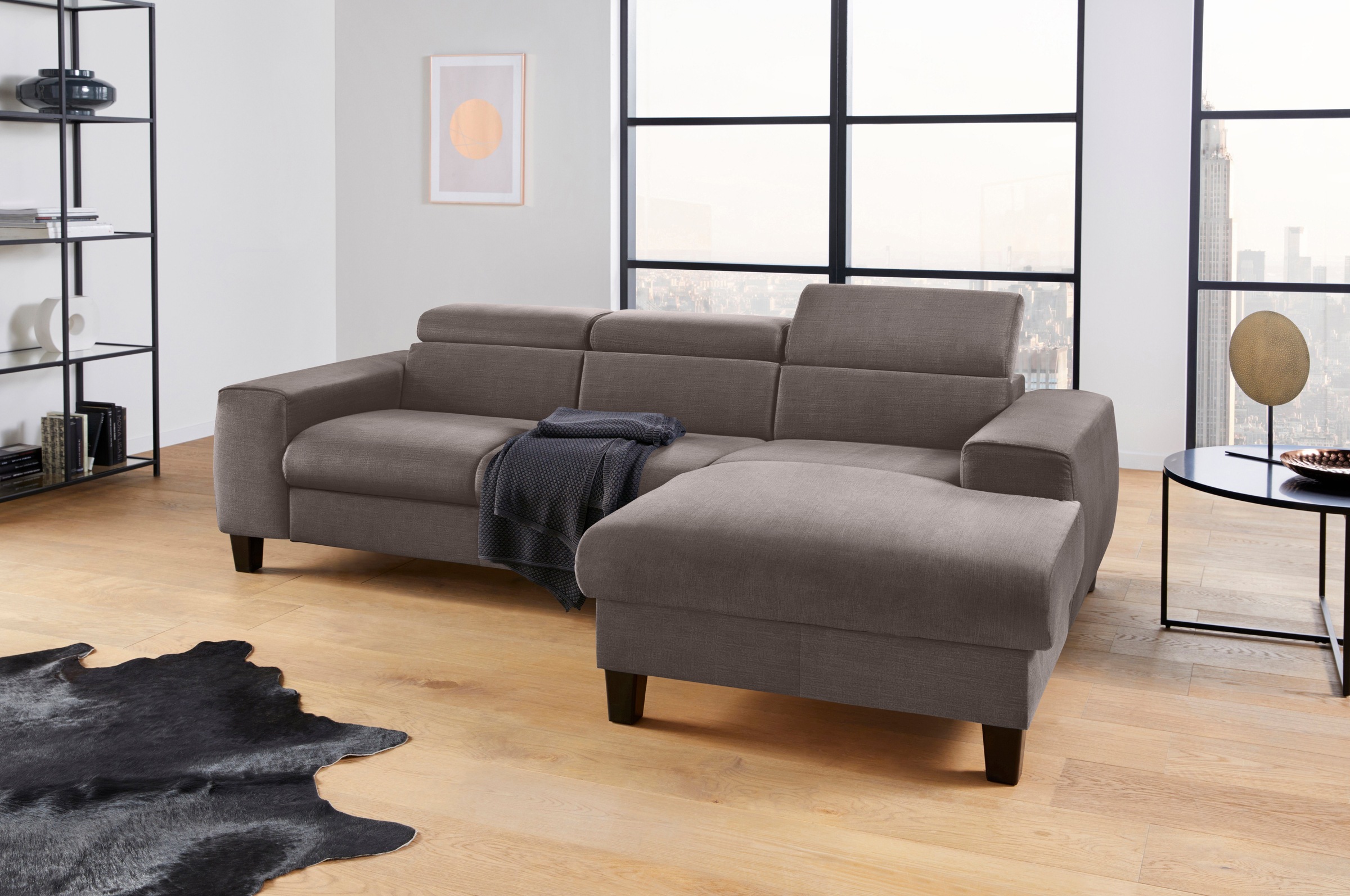 COTTA Polstergarnitur »Morven L-Form«, (Set), Set bestehend aus: Ecksofa mit Kopfteilverstellung & Hocker