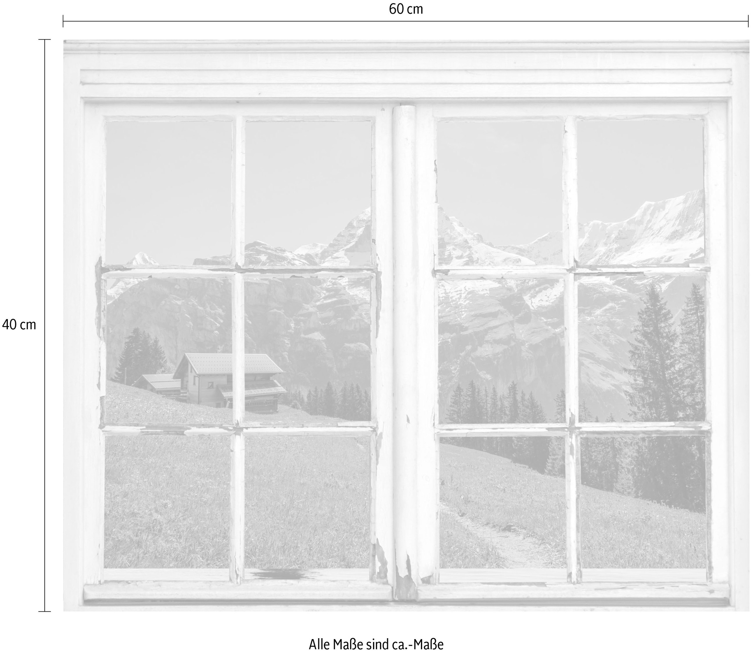 queence Wandsticker »Hütte in den Bergen«, Wandsticker, Wandbild, selbstklebend, 3D, Fenster