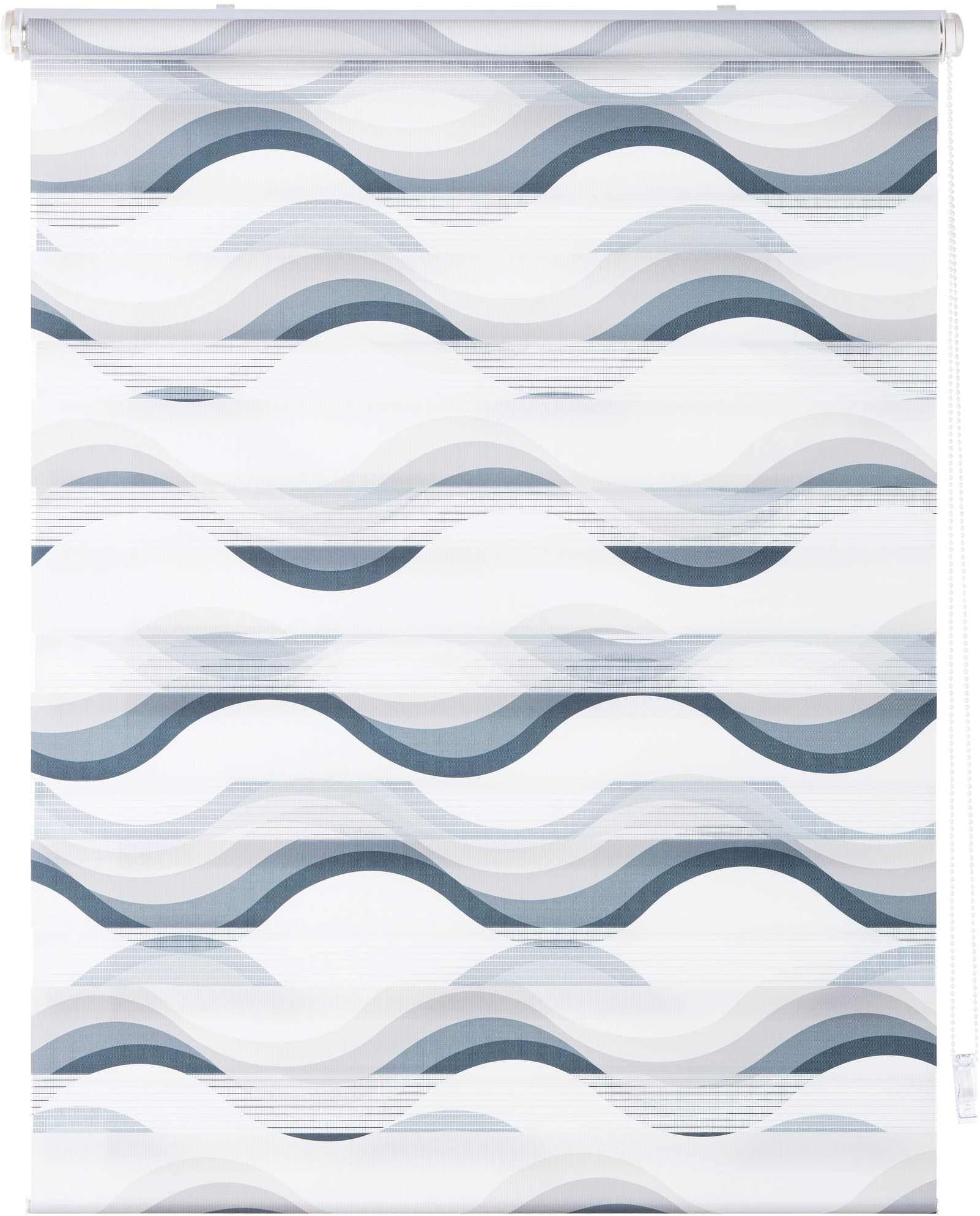 K-HOME Doppelrollo »Wellen Design« Lichtschutz Sichtschutz ohne Bohren freihängend Bedruckt mit Muster