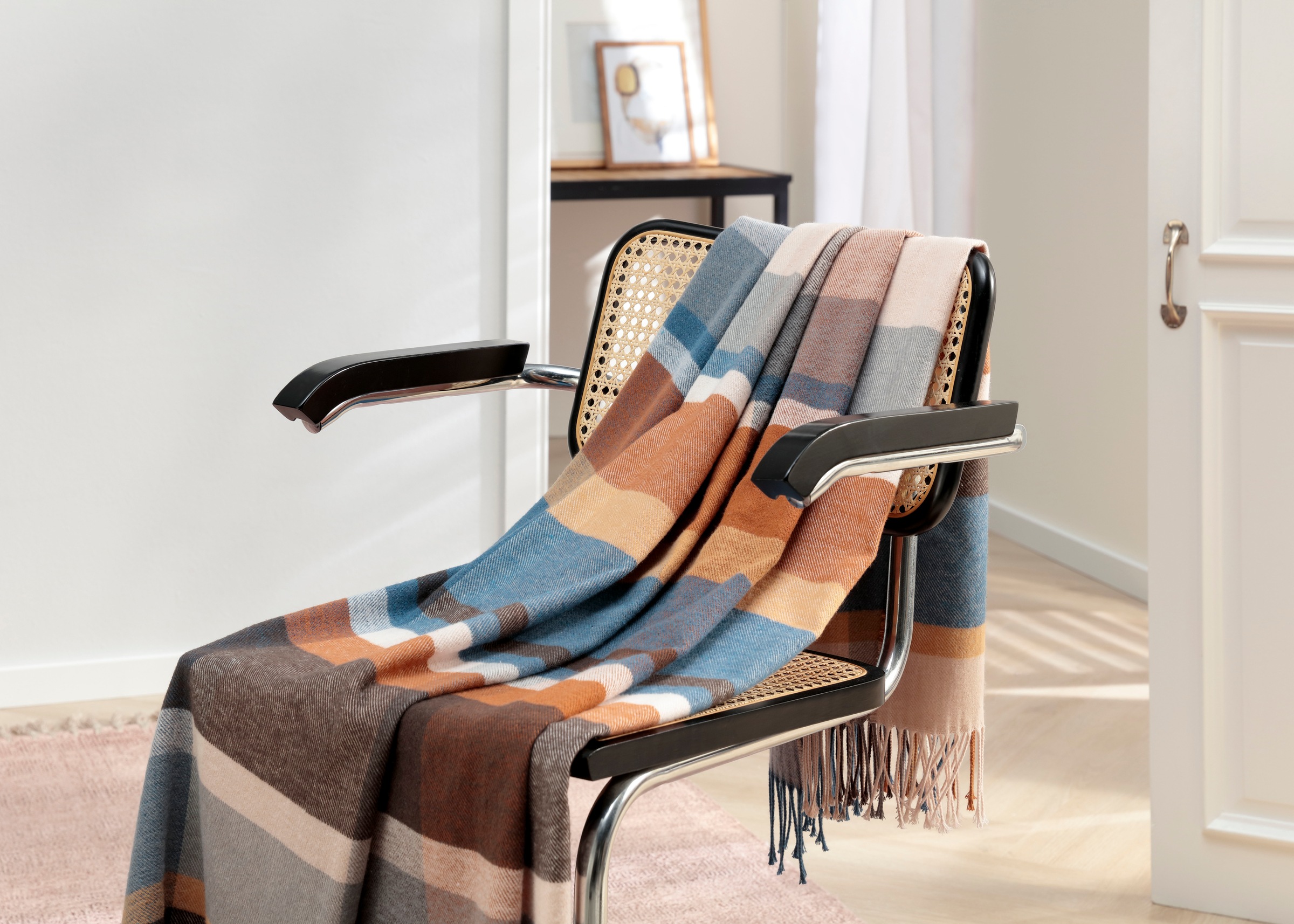 Biederlack Plaid "Harmony" im modernen Karo-Look, mit Fransen günstig online kaufen