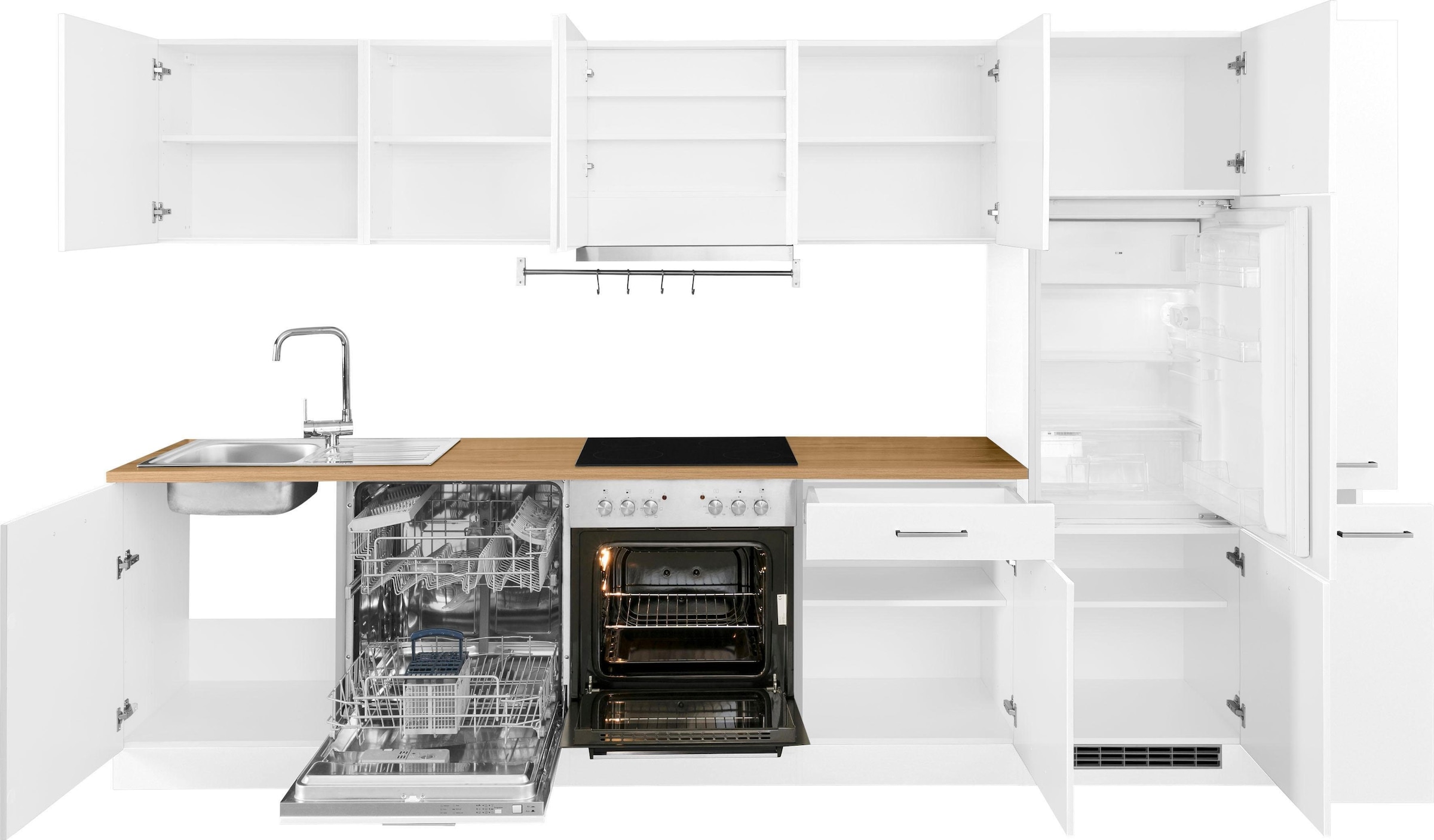 KOCHSTATION Küchenzeile »KS-Kehl«, mit E-Geräten, Breite 330 cm, inkl. Kühlschrank und Geschirrspüler