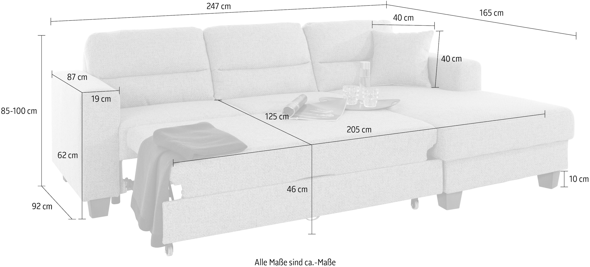 TRENDMANUFAKTUR Ecksofa »Chamber, zeitlos und modern, hoher Sitzkomfort, L-Form«, wahlweise mit Schlaffunktion