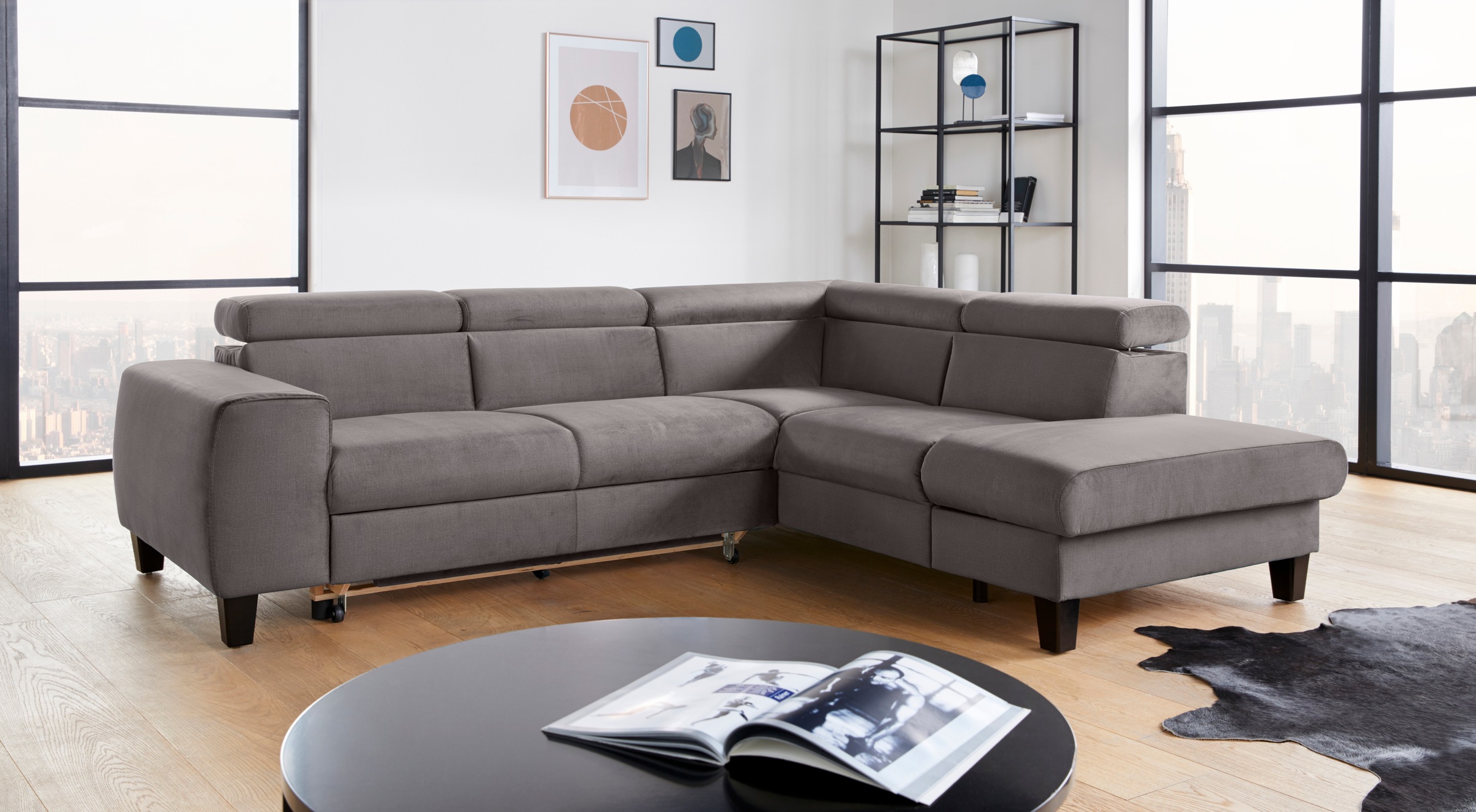 COTTA Ecksofa »Morven L-Form mit Kopfteilverstellung«, wahlweise mit Bettfunktion, Bettkasten & Wireless-Charger