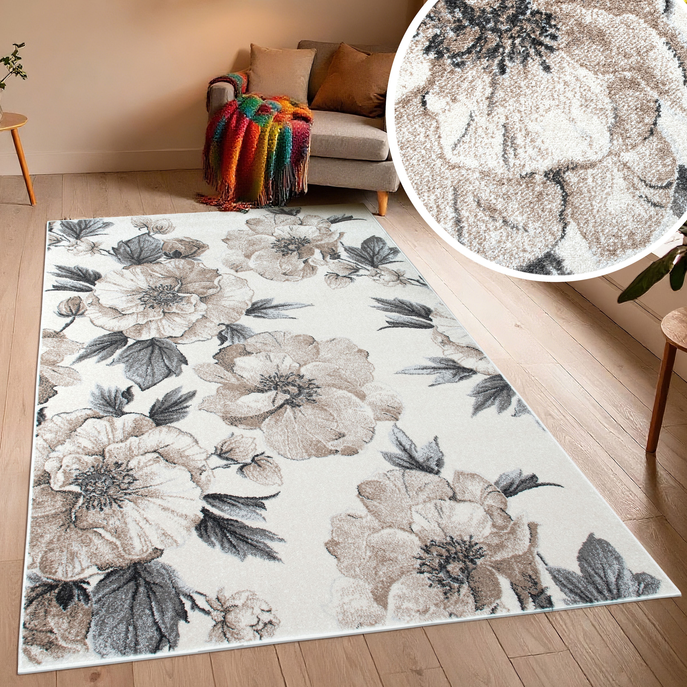 OTTO home Teppich »Florent, Blumen Design, Vintage« rechteckig 9 mm Höhe Floral, detailreiche Blüten, Botanical, elegant, Wohnzimmer