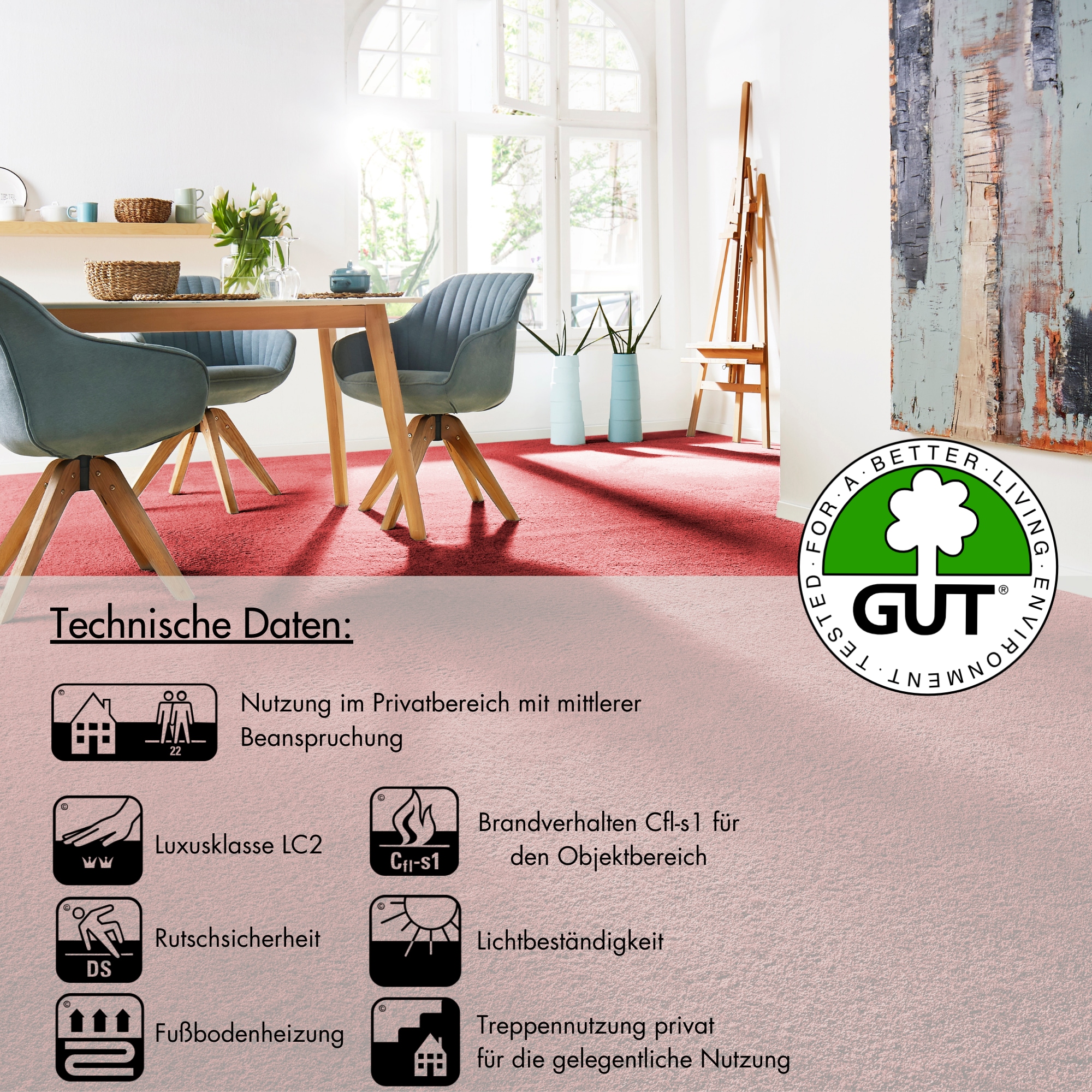 Andiamo Teppichboden »Verona, Velours, Made in Belgium«, rechteckig, 6 mm Höhe, Uni Farben, Breite 400 cm oder 500 cm, strapazierfähig, pflegeleicht