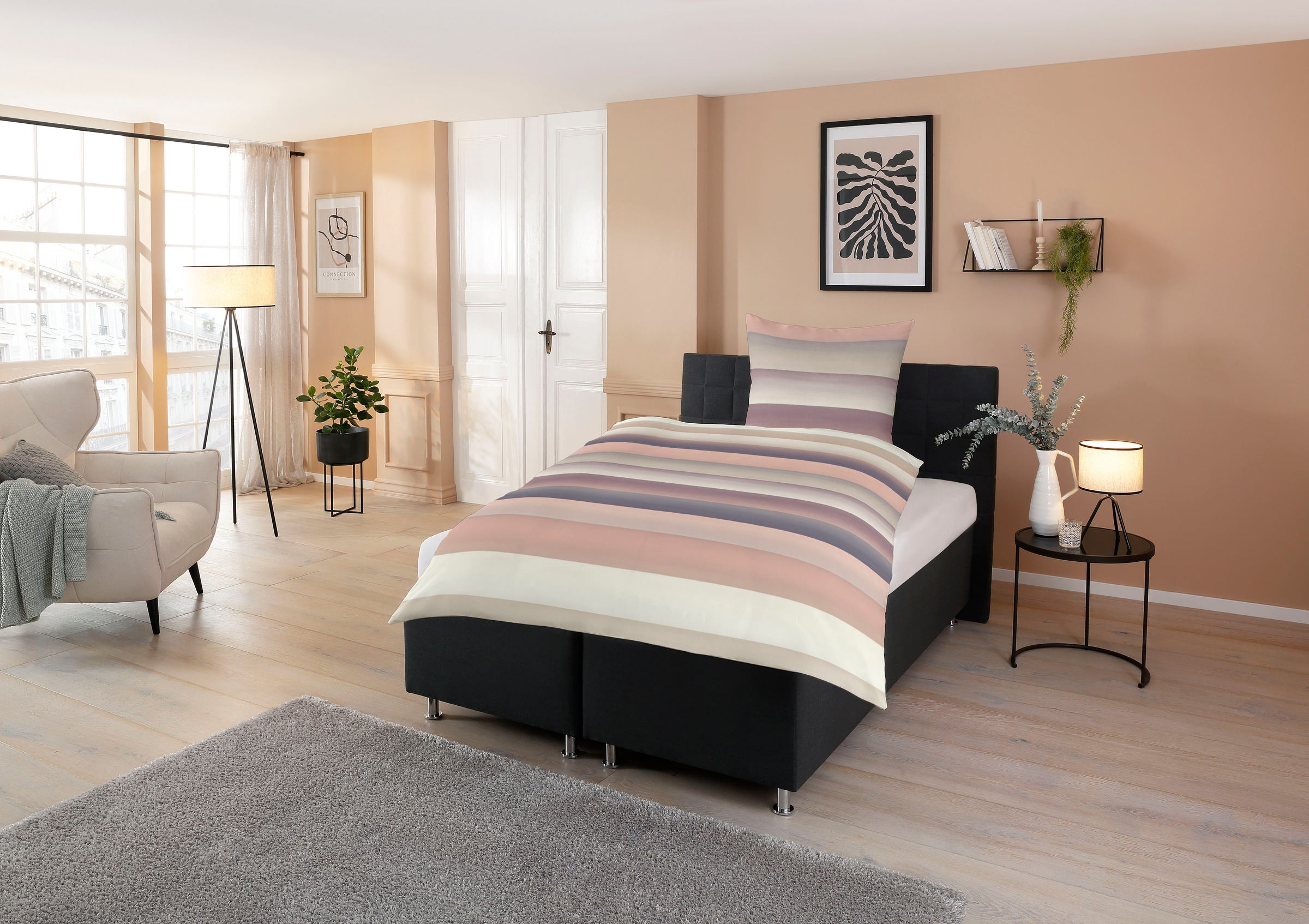 CASATEX Bettwäsche »Levio« 2 Stk. tlg. breite Streifen, Aquarellfarben, sti günstig online kaufen