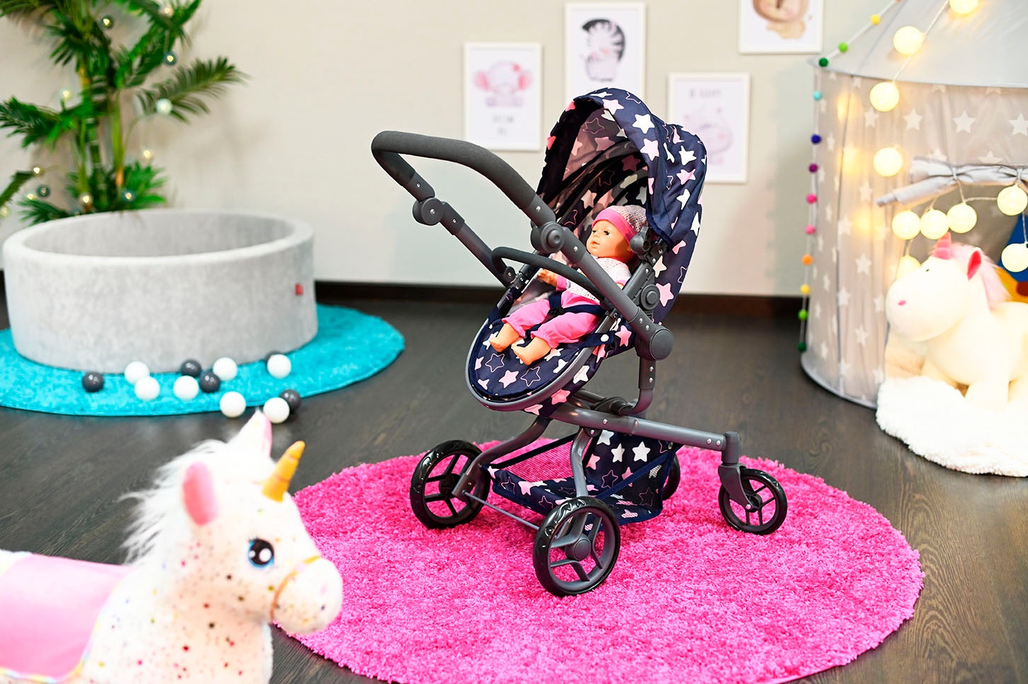Knorrtoys® Kombi-Puppenwagen »Boonk - star blue pink«