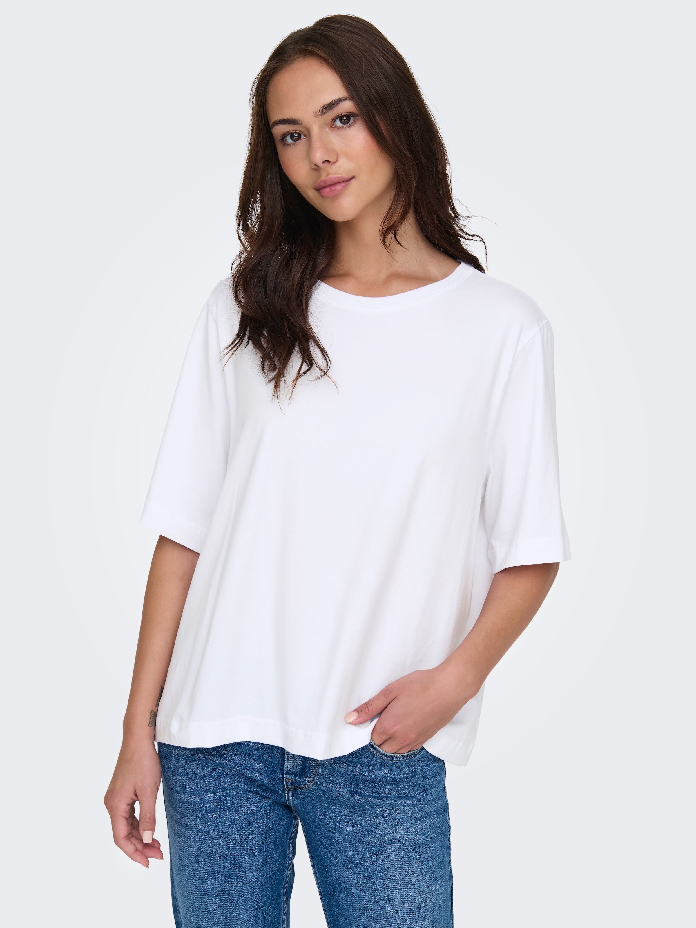 ONLY Kurzarmshirt »ONLLINA S/S BOXY TEE JRS« Baumwollmischung, loose fit