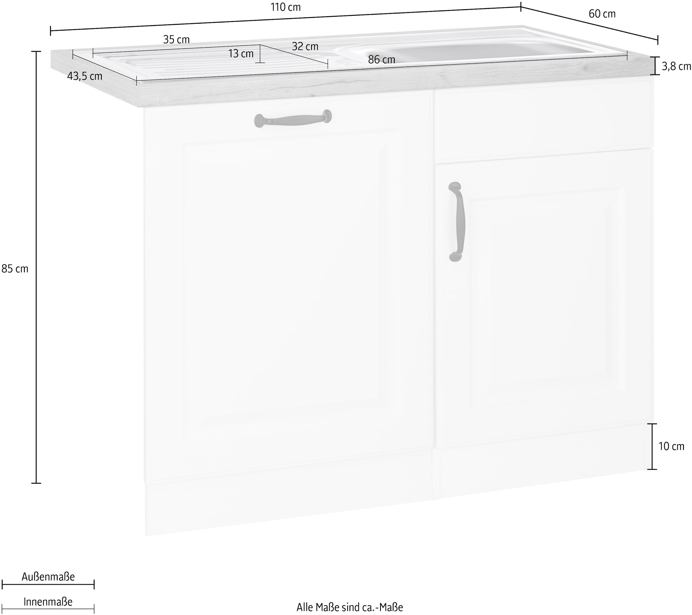 wiho Küchen Spülenschrank »Erla«, 110 cm breit, inkl. Tür/Sockel für  Geschirrspüler auf Rechnung kaufen