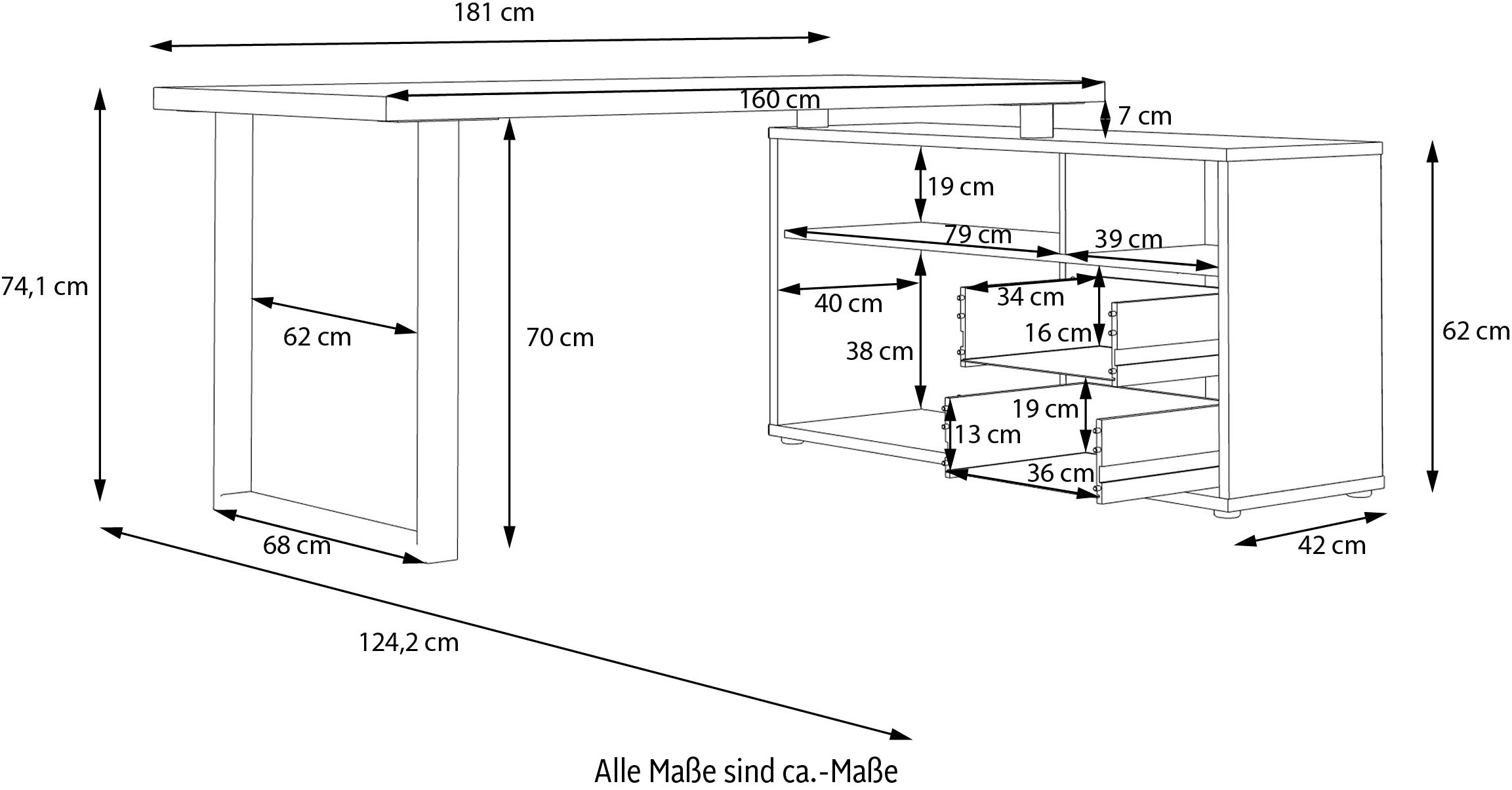 FORTE Schreibtisch »Keflav«, Breite 124,2 cm