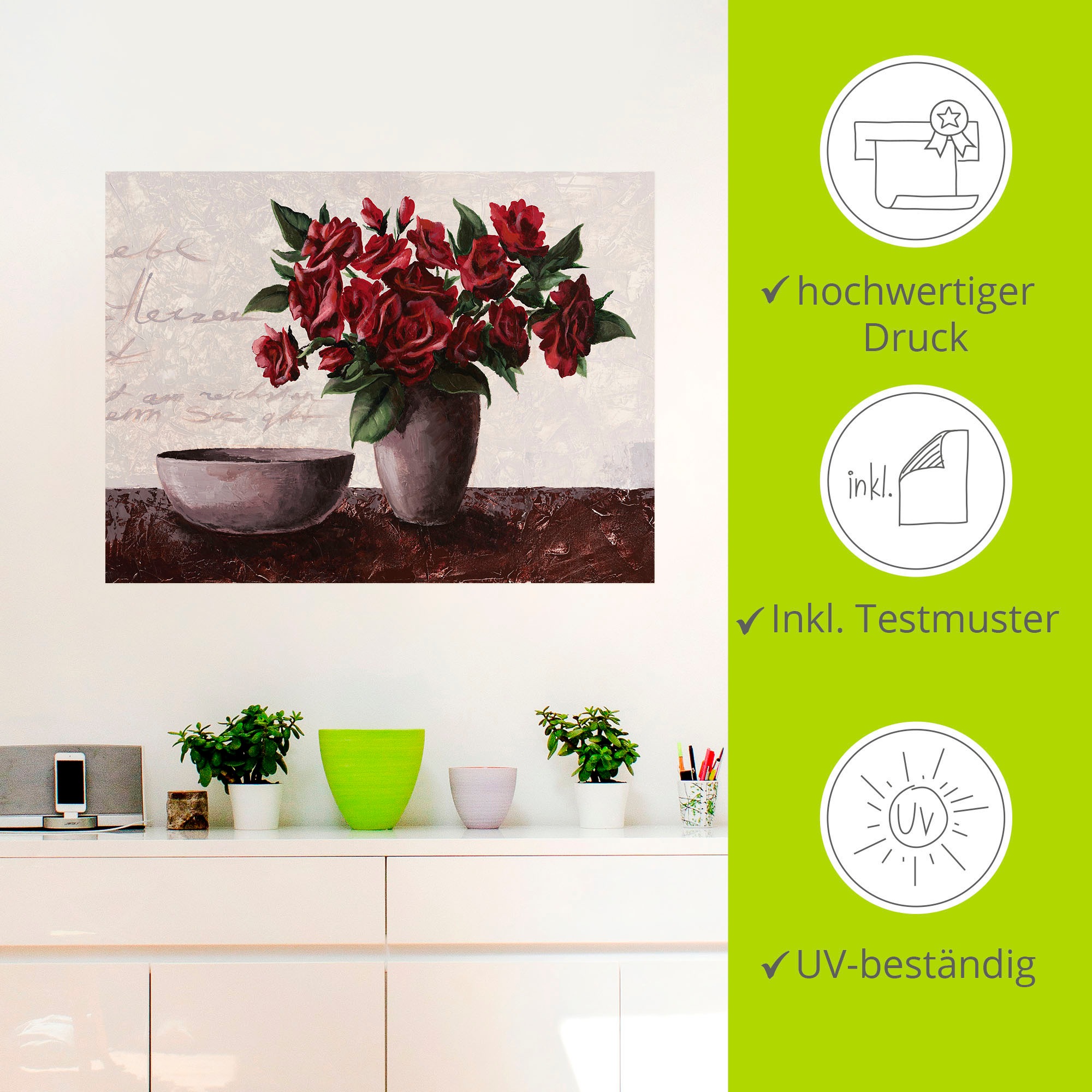 Artland Wandbild »Rosen«, Vasen & Töpfe, (1 St.), als Alubild, Leinwandbild, Wandaufkleber oder Poster in versch. Größen