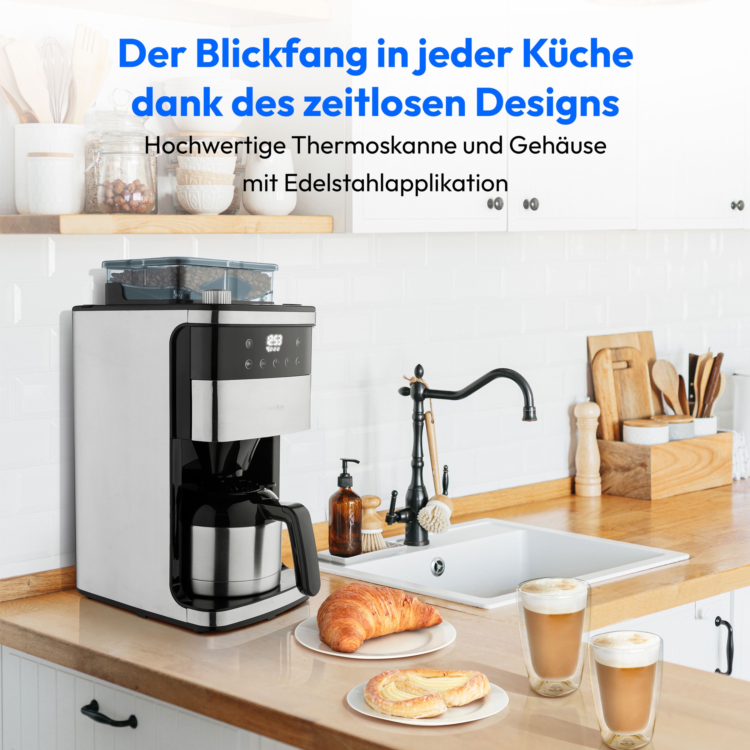 Medion® Filterkaffeemaschine »MD 19911, 8 Mahlstufen, 1 L Wassertank, Thermoskanne, Timerfunktion«, Permanentfilter, Tropfstopp, automatische Abschaltung