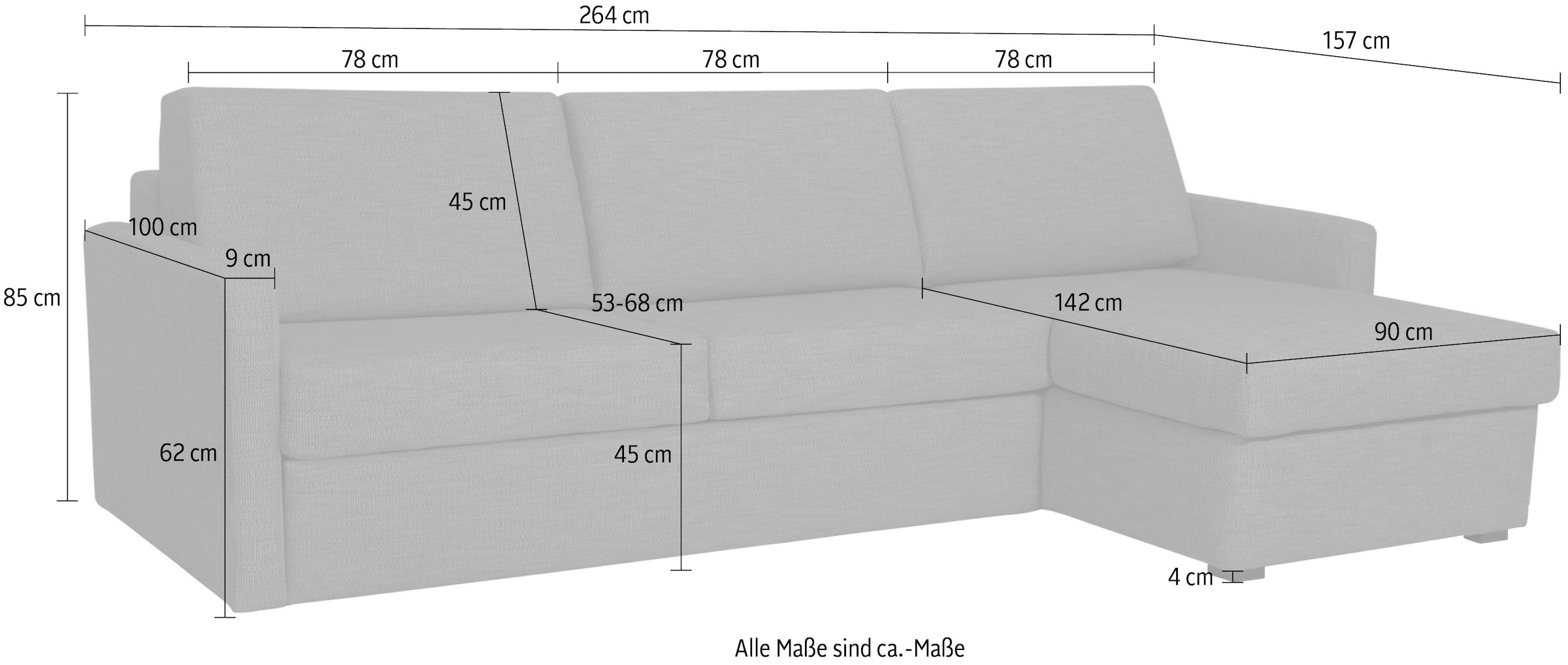 Places of Style Schlafsofa »GOLDPOINT Ecksofa 264 cm, Liegefläche (140/200cm), L-Form,«, Bettfunktion, Bonell-Federkernmatratze und Dauerschläfer-Funktion