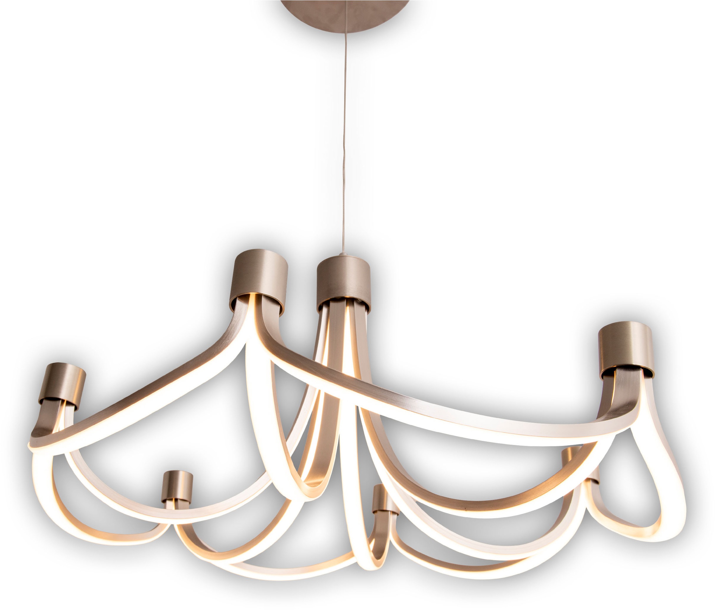 näve LED Pendelleuchte »Festos«, 1 flammig, Leuchtmittel LED-Modul | LED fest integriert, Kronleuchter, stufenweise dimmbar, satiniertes Metall, H: 150cm