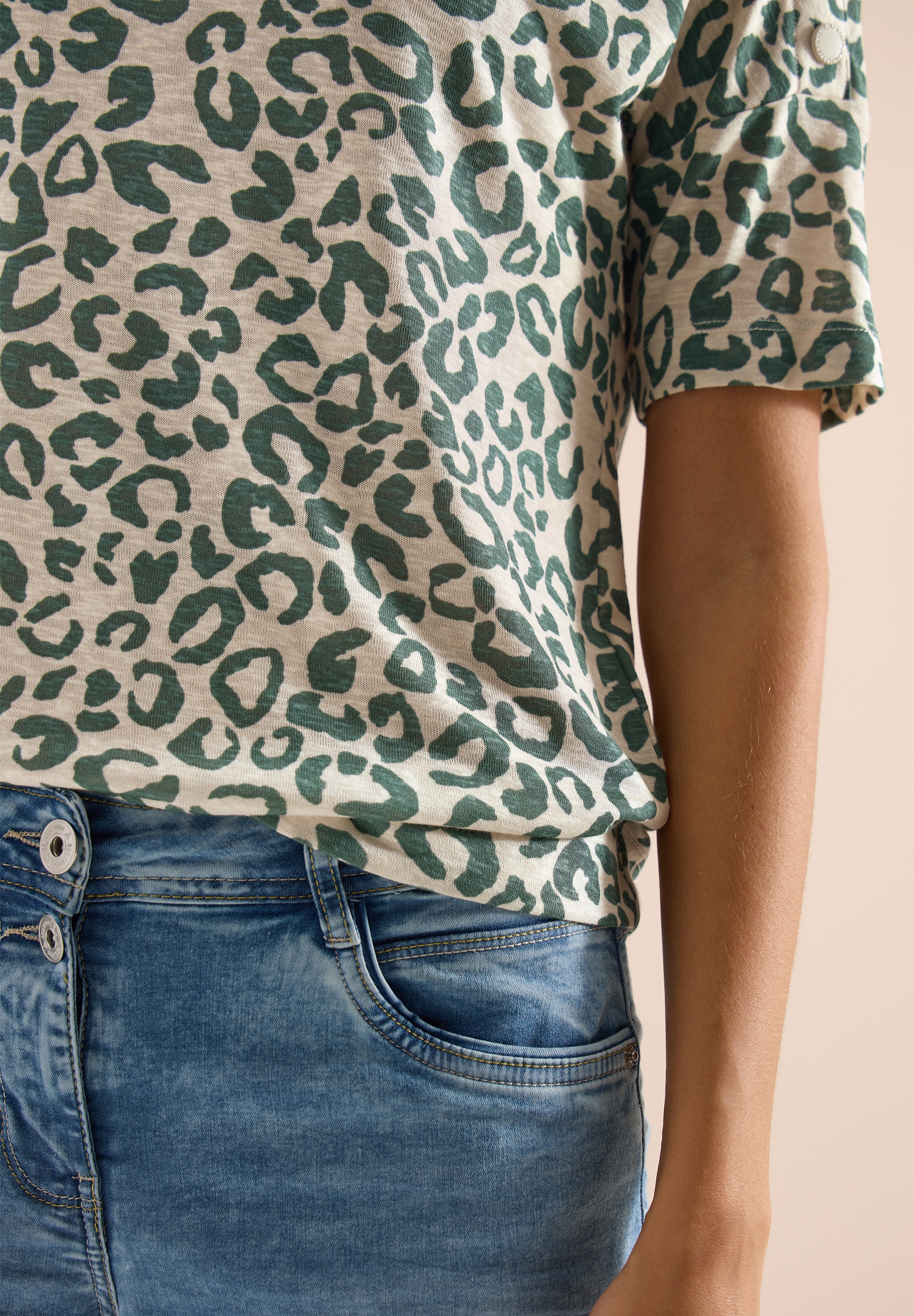 Cecil Kurzarmshirt Sommershirt Shirt mit Knöpfen und Leo-Print