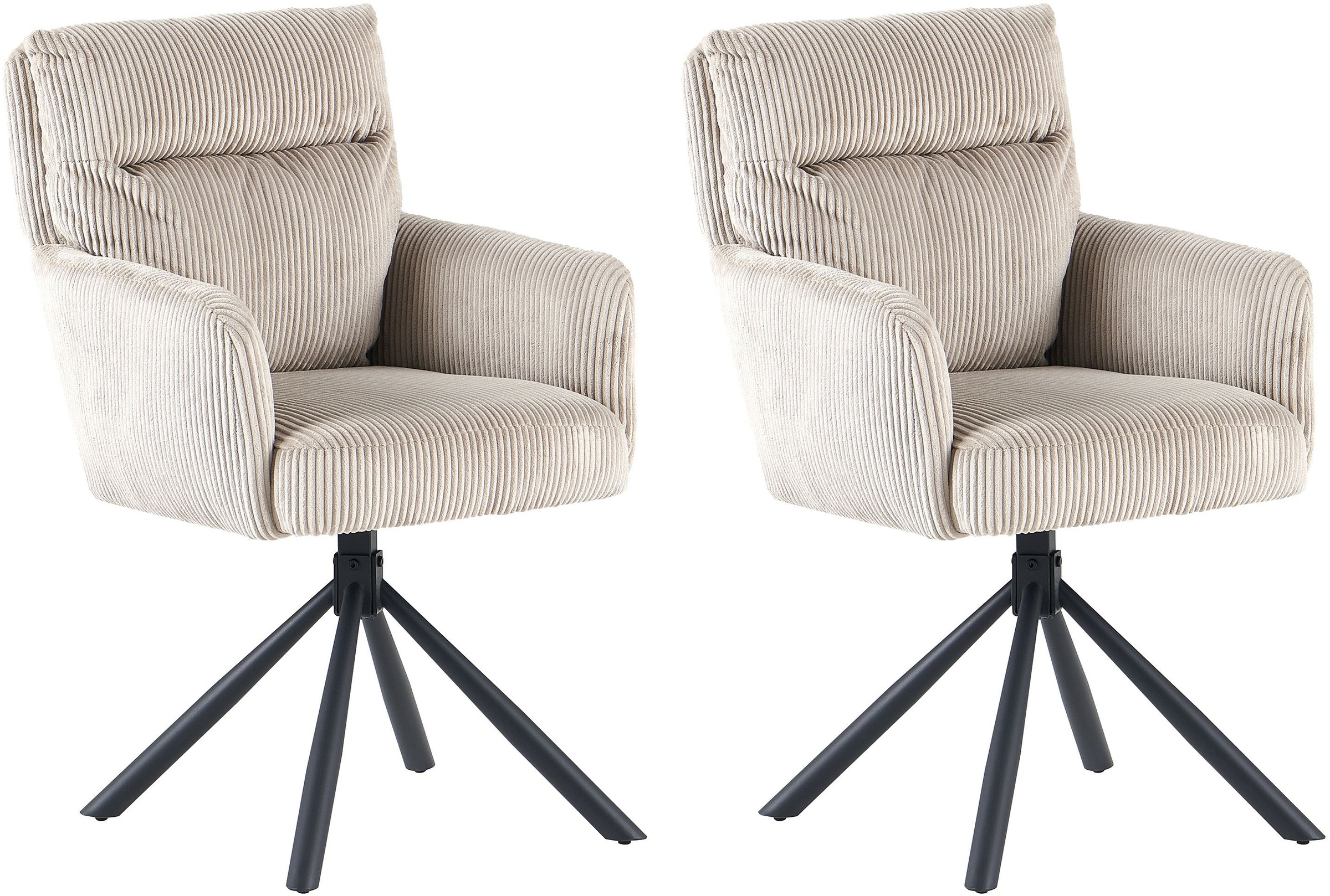 OTTO home Esszimmerstuhl »Justin« (Set) 2 Stk.gemütlicher Sessel mit Taschenfederkern, 360 Grad drehbar, Grob - Cord