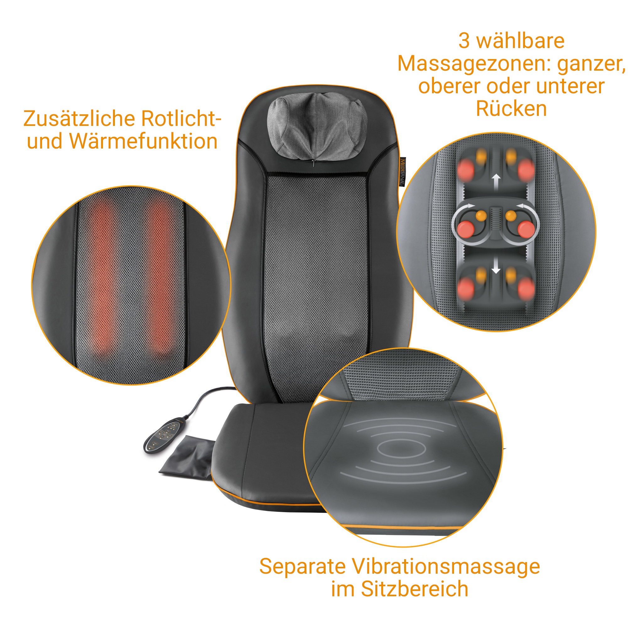 Medisana Shiatsu-Massagesitzauflage »MCN 88930«, 3 Massagezonen, Nackenmassage, Rotlicht-/Wärmefunktion, waschb. Bezug