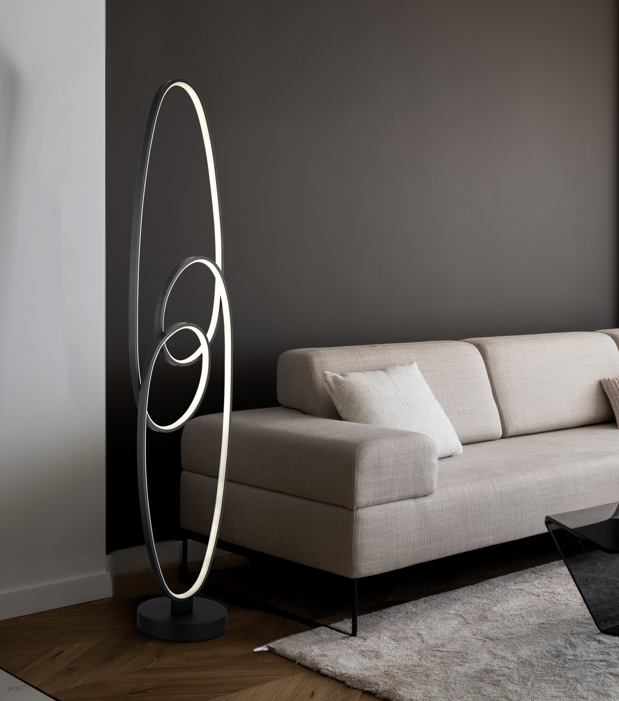 GLOBO LIGHTING Stehlampe »SPIRA« LED-Modul 1 Stk. Stehleuchte Schwarz, Opal, Fußtritt, dimmbar, LED 39W